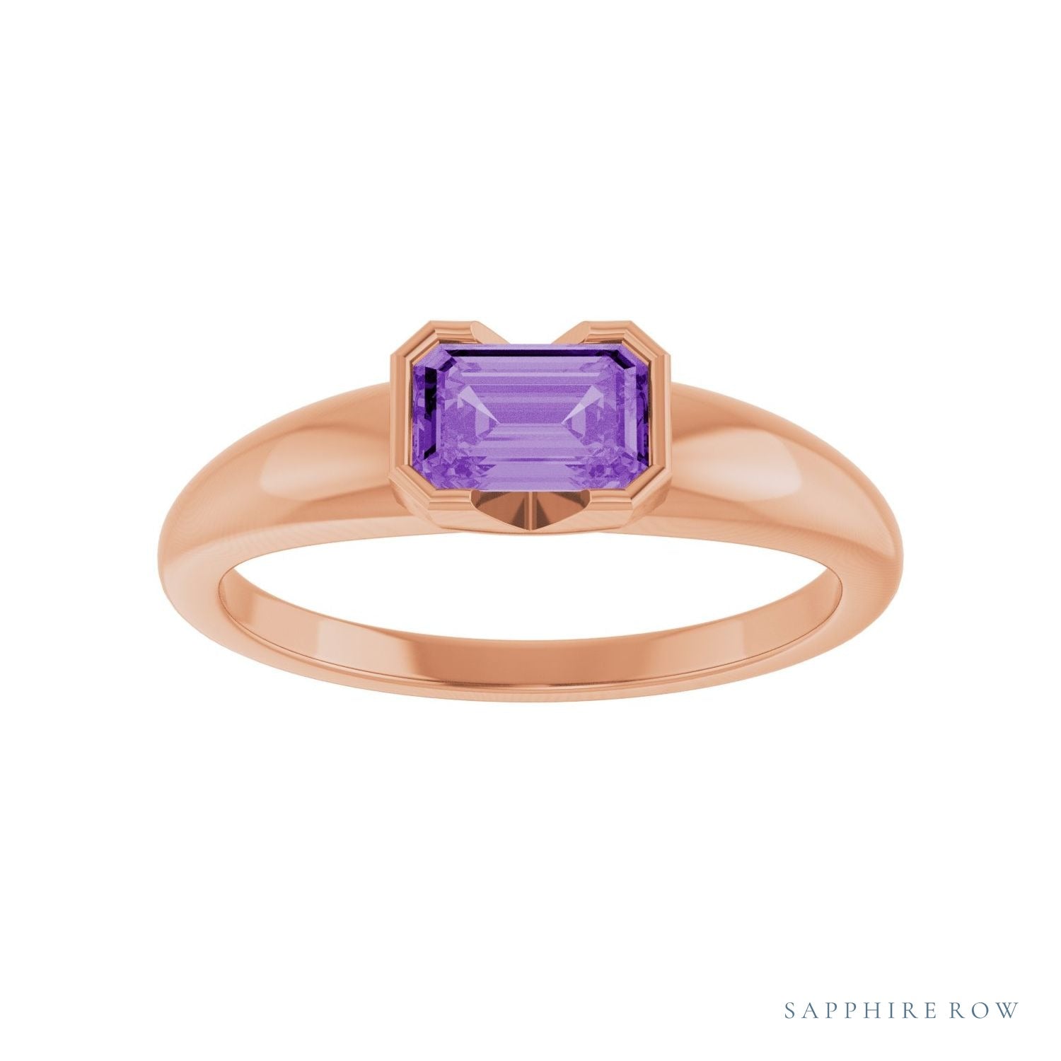 Sapphire Row Lab-Grown Emerald-Cut Gemstone Stacking Ring - Purple Sapphire, 14K Rose Gold (view 3)