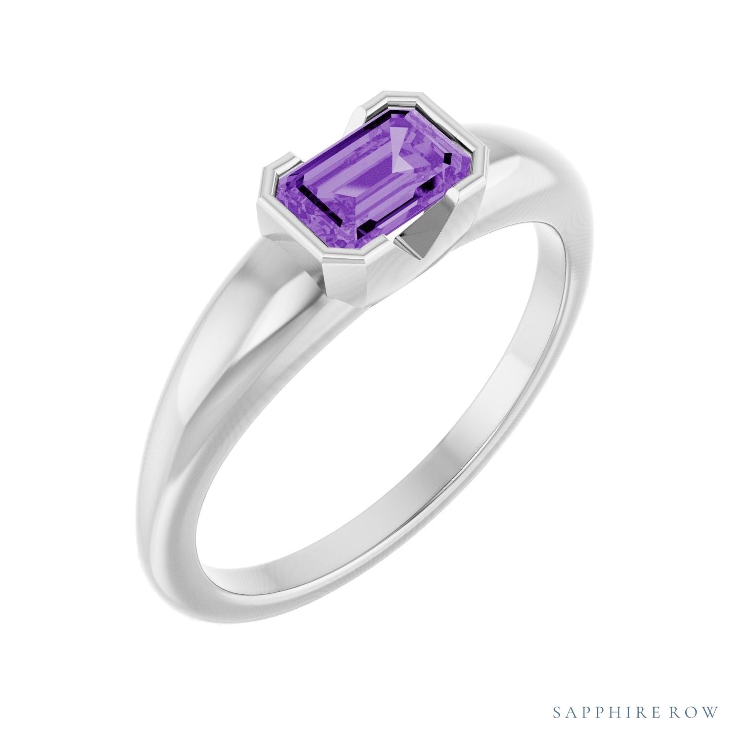 Sapphire Row Lab-Grown Emerald-Cut Gemstone Stacking Ring - Purple Sapphire, Platinum