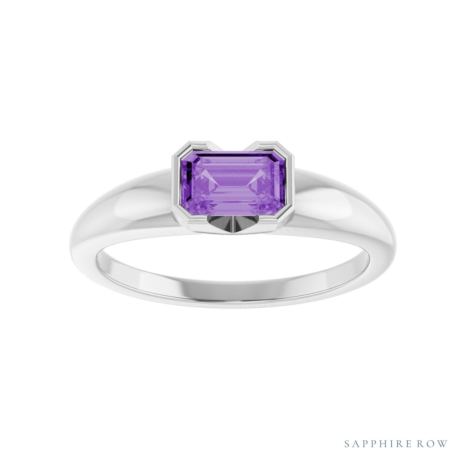 Sapphire Row Lab-Grown Emerald-Cut Gemstone Stacking Ring - Purple Sapphire, Platinum (view 3)