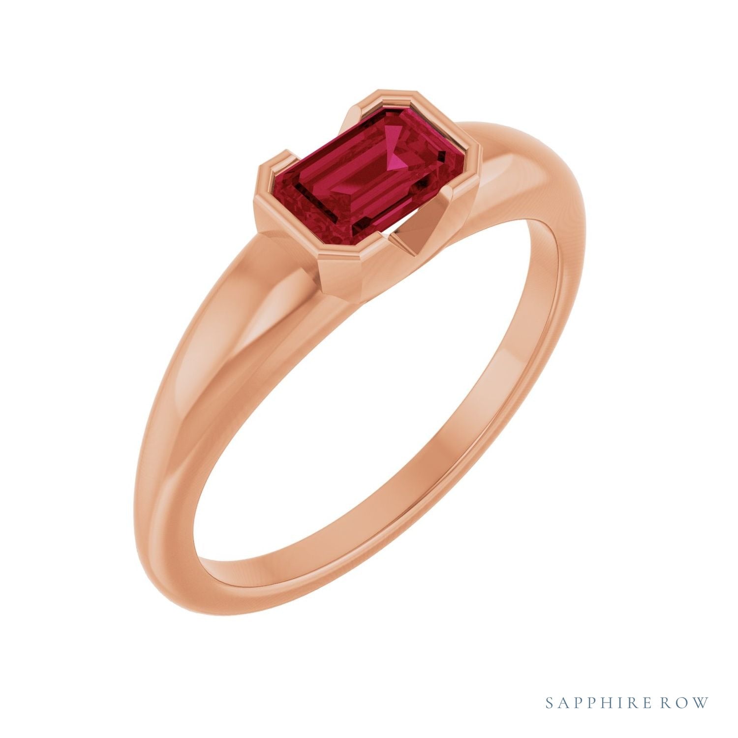 Sapphire Row Lab-Grown Emerald-Cut Gemstone Stacking Ring - Ruby, 14K Rose Gold