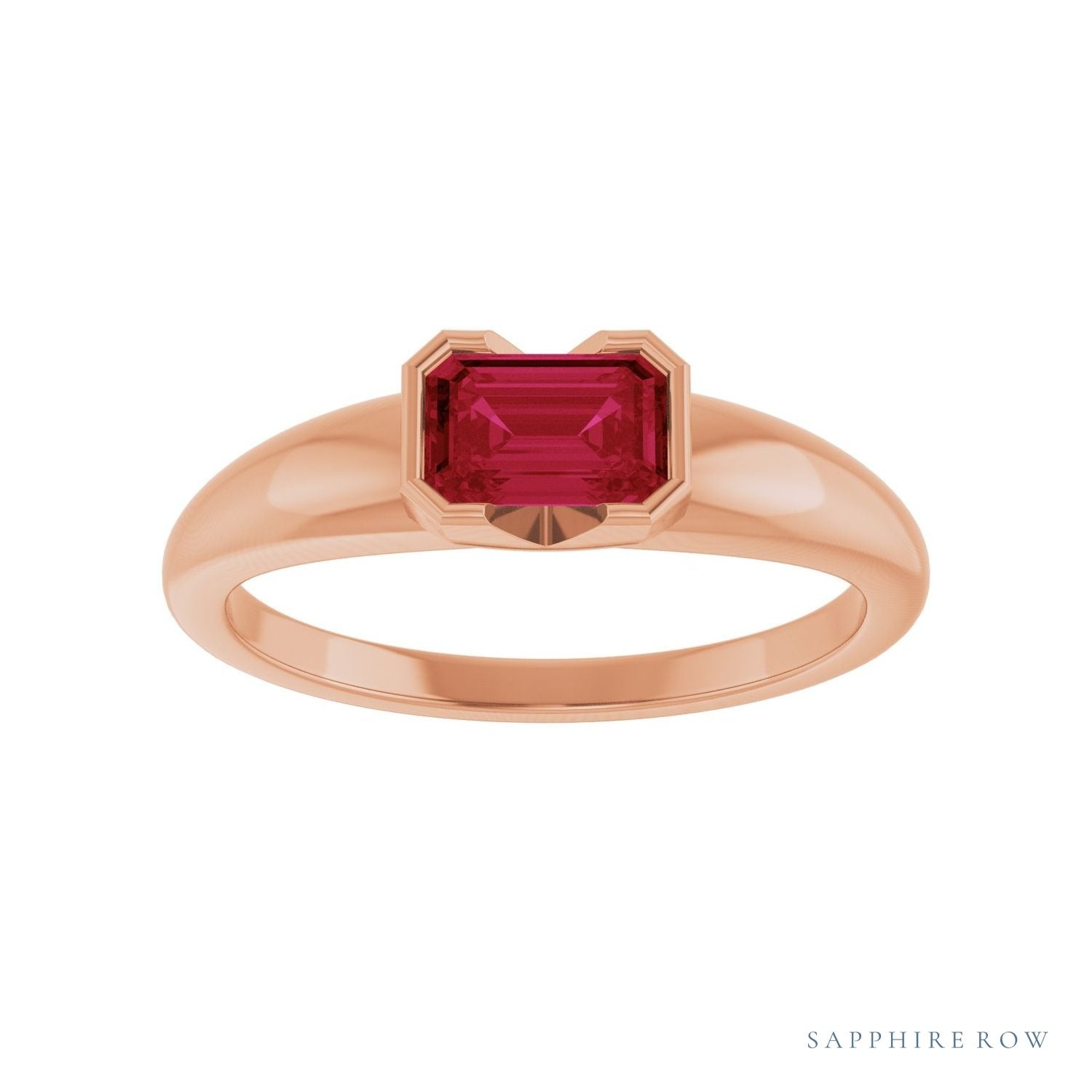 Sapphire Row Lab-Grown Emerald-Cut Gemstone Stacking Ring - Ruby, 14K Rose Gold (view 3)