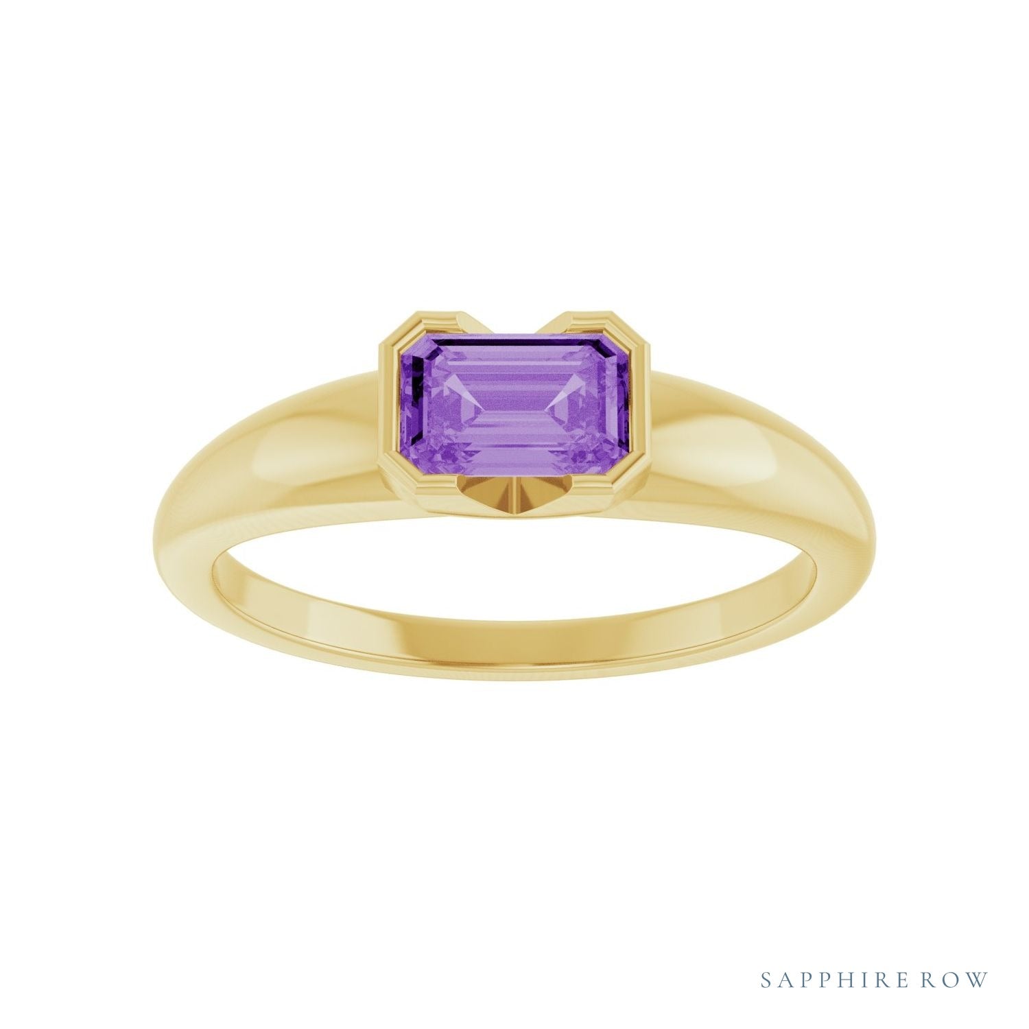 Sapphire Row Lab-Grown Emerald-Cut Gemstone Stacking Ring - Purple Sapphire, 14K Yellow Gold (view 3)