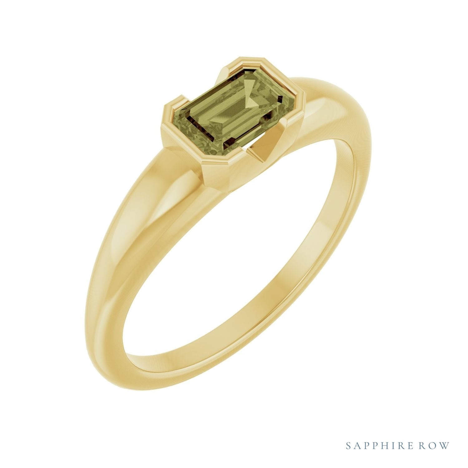 Sapphire Row Lab-Grown Emerald-Cut Gemstone Stacking Ring - Green Sapphire, 14K Yellow Gold