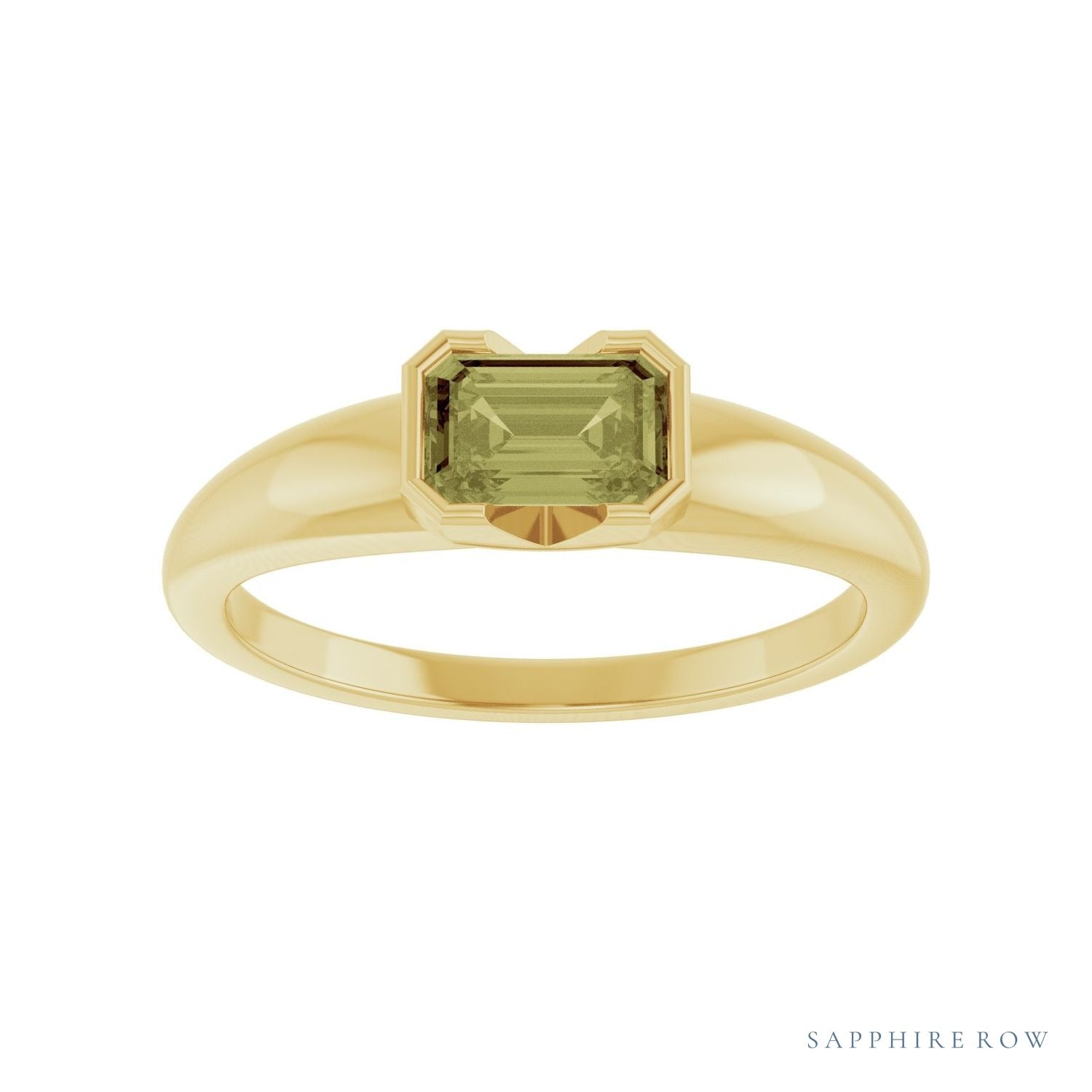 Sapphire Row Lab-Grown Emerald-Cut Gemstone Stacking Ring - Green Sapphire, 14K Yellow Gold (view 3)