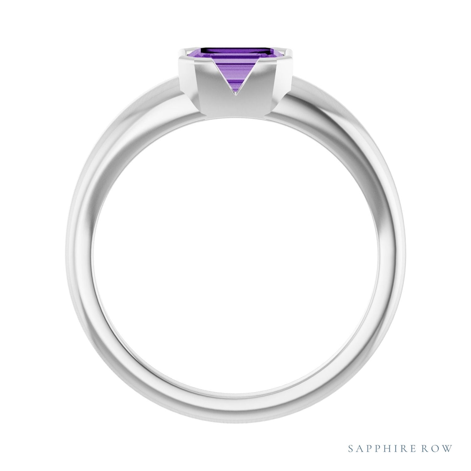 Sapphire Row Lab-Grown Emerald-Cut Gemstone Stacking Ring - Purple Sapphire, 14K White Gold (view 2)