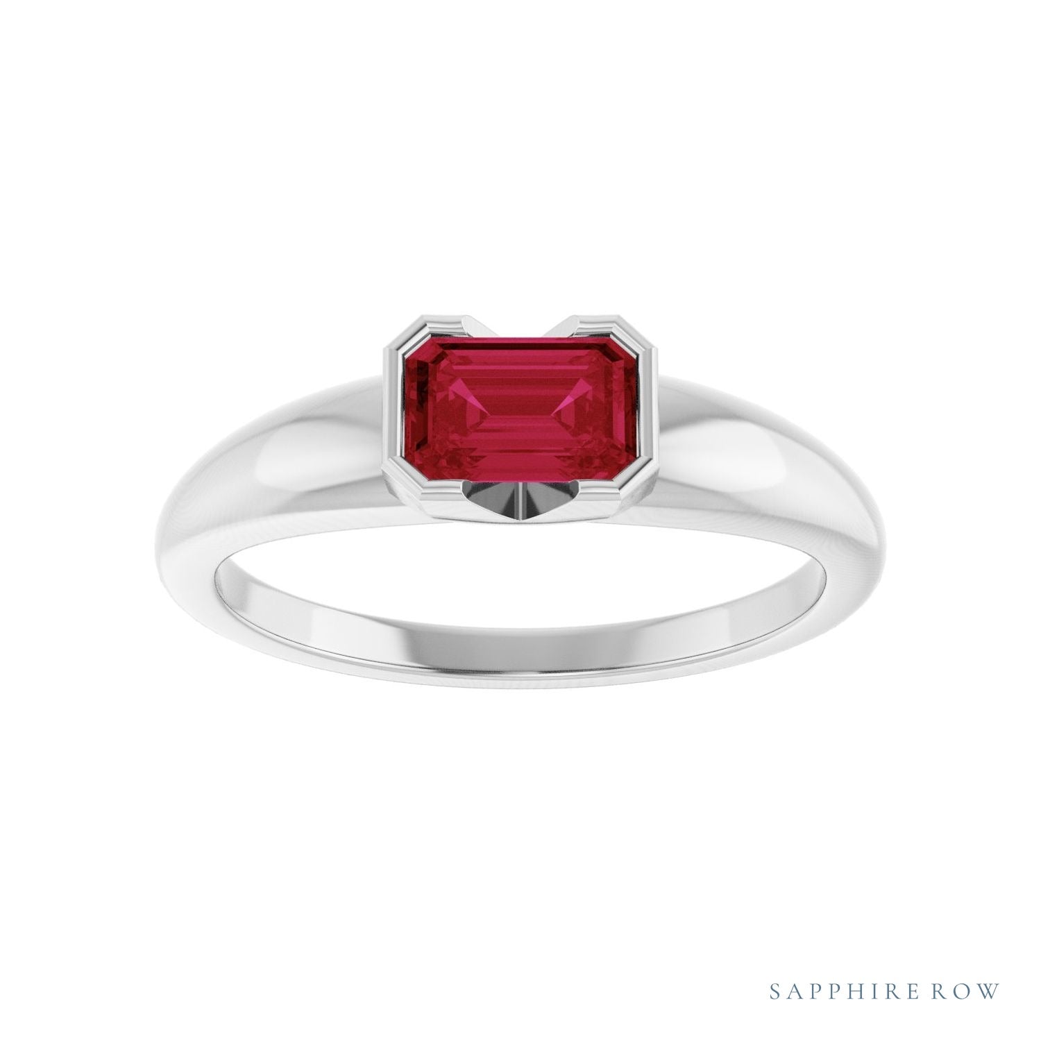 Sapphire Row Lab-Grown Emerald-Cut Gemstone Stacking Ring - Ruby, 14K White Gold (view 3)