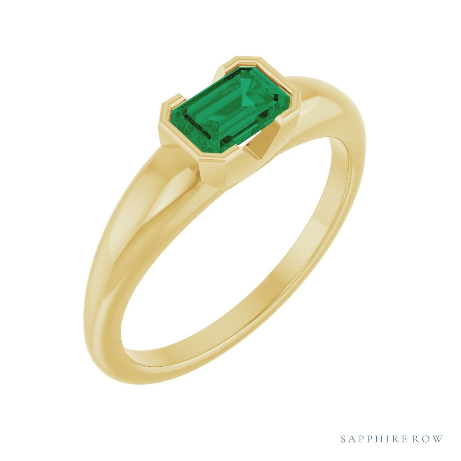 Sapphire Row Lab-Grown Emerald-Cut Gemstone Stacking Ring - Emerald, 14K Yellow Gold