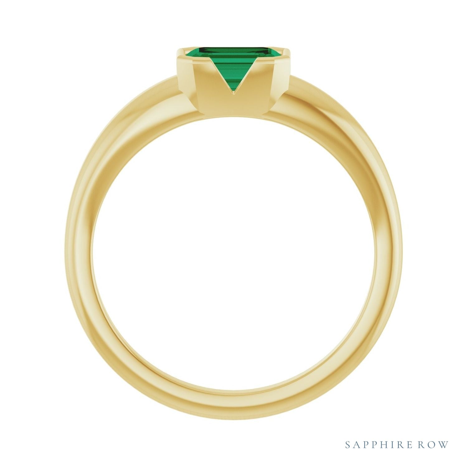 Sapphire Row Lab-Grown Emerald-Cut Gemstone Stacking Ring - Emerald, 14K Yellow Gold (view 2)