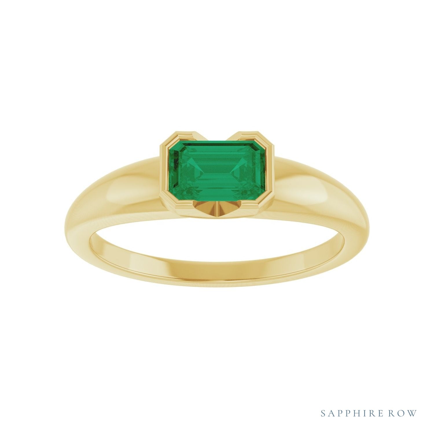 Sapphire Row Lab-Grown Emerald-Cut Gemstone Stacking Ring - Emerald, 14K Yellow Gold (view 3)