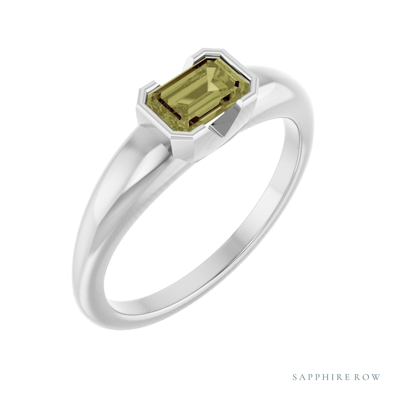 Sapphire Row Lab-Grown Emerald-Cut Gemstone Stacking Ring - Green Sapphire, Platinum