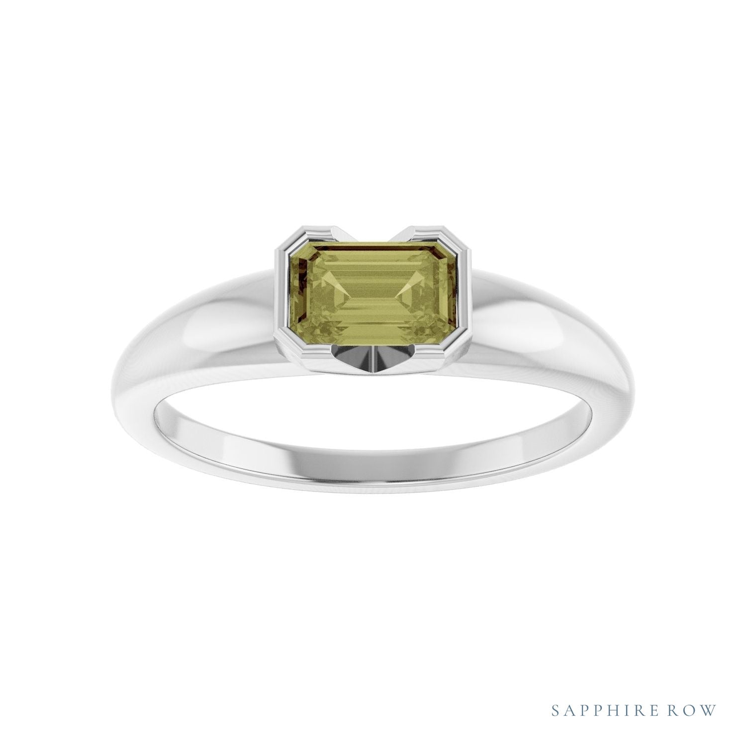Sapphire Row Lab-Grown Emerald-Cut Gemstone Stacking Ring - Green Sapphire, Platinum (view 3)
