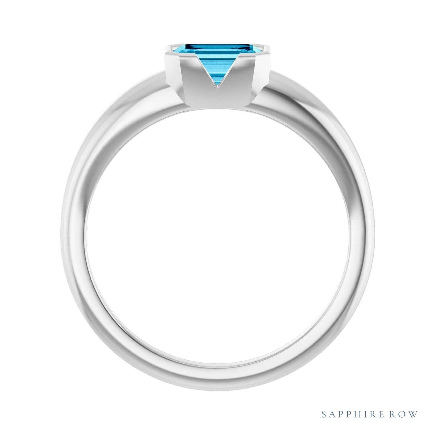 Sapphire Row Lab-Grown Emerald-Cut Gemstone Stacking Ring - Aqua Sapphire, Platinum (view 2)