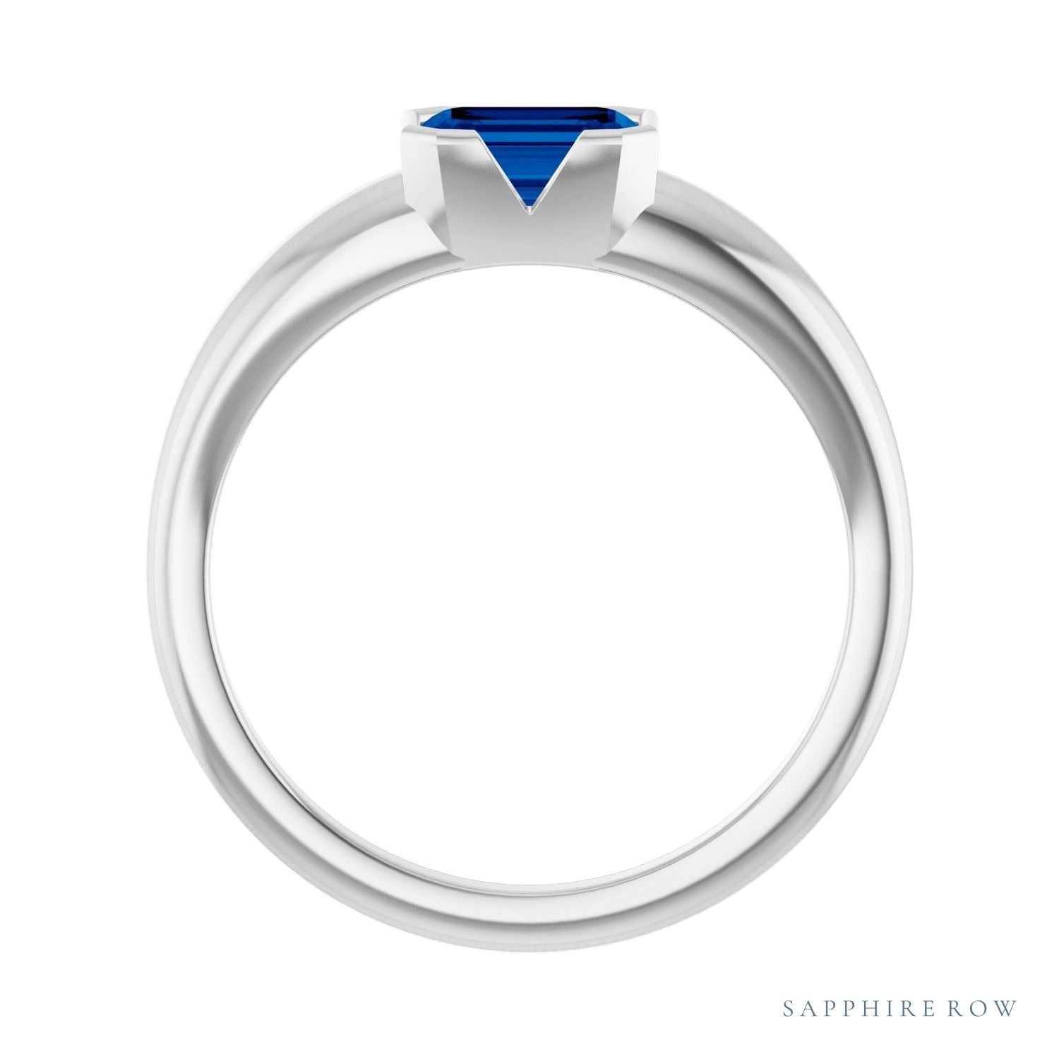 Sapphire Row Lab-Grown Emerald-Cut Gemstone Stacking Ring - Blue Sapphire, Platinum (view 2)