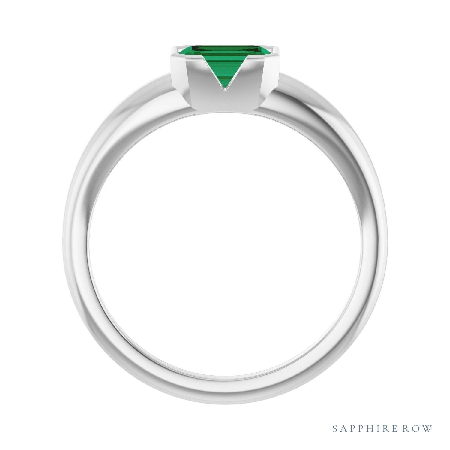 Sapphire Row Lab-Grown Emerald-Cut Gemstone Stacking Ring - Emerald, 14K White Gold (view 2)