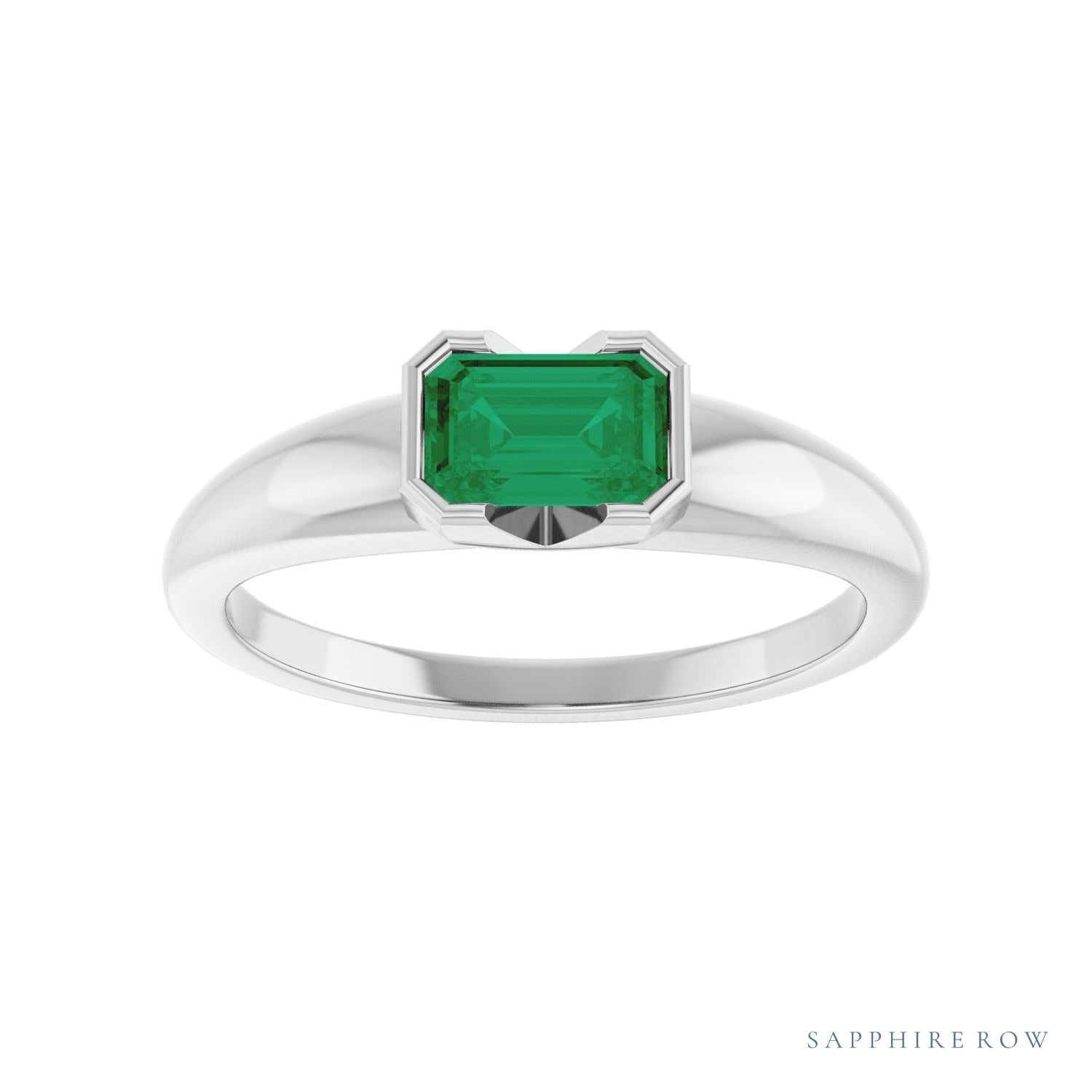 Sapphire Row Lab-Grown Emerald-Cut Gemstone Stacking Ring - Emerald, 14K White Gold (view 3)