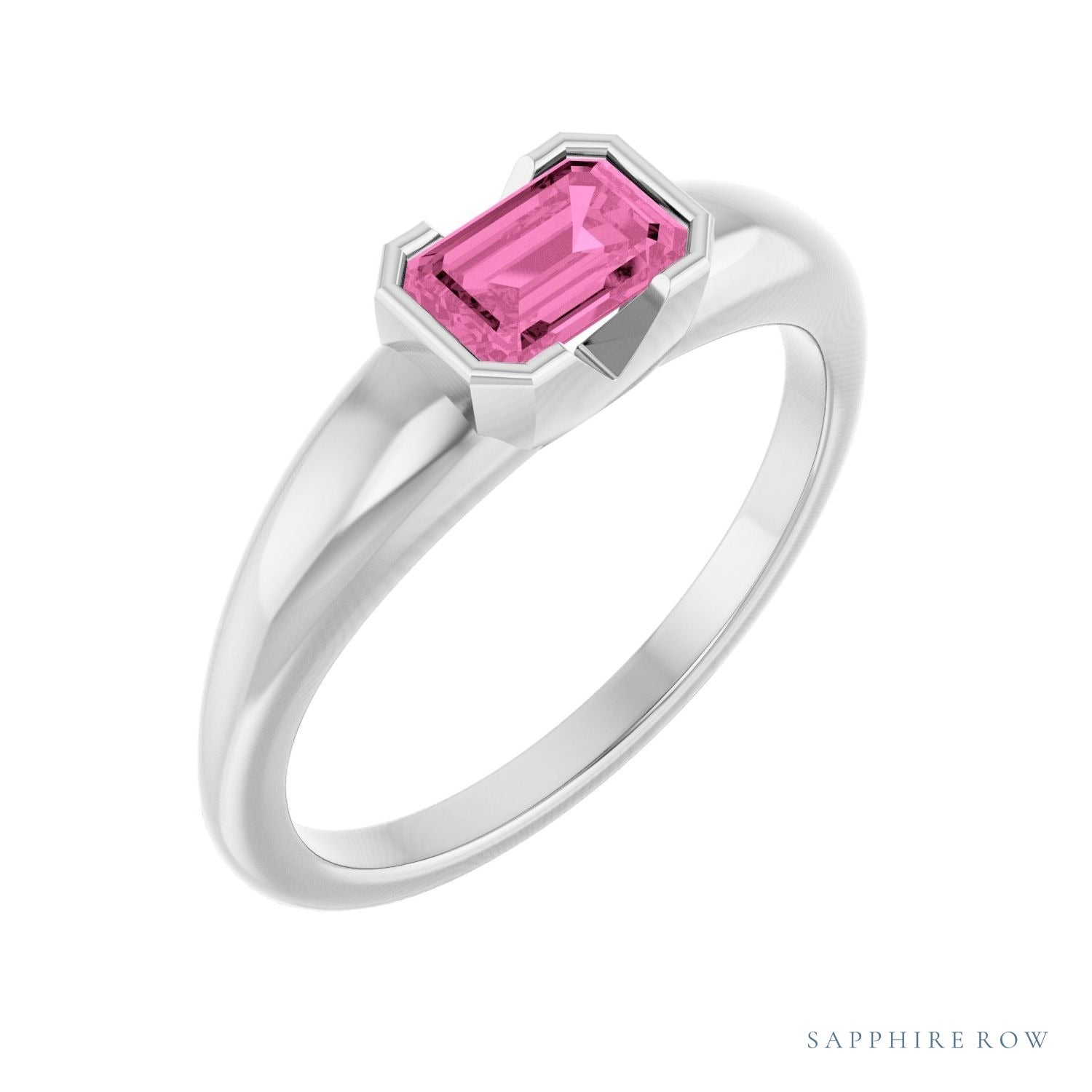 Sapphire Row Lab-Grown Emerald-Cut Gemstone Stacking Ring - Pink Sapphire, Platinum