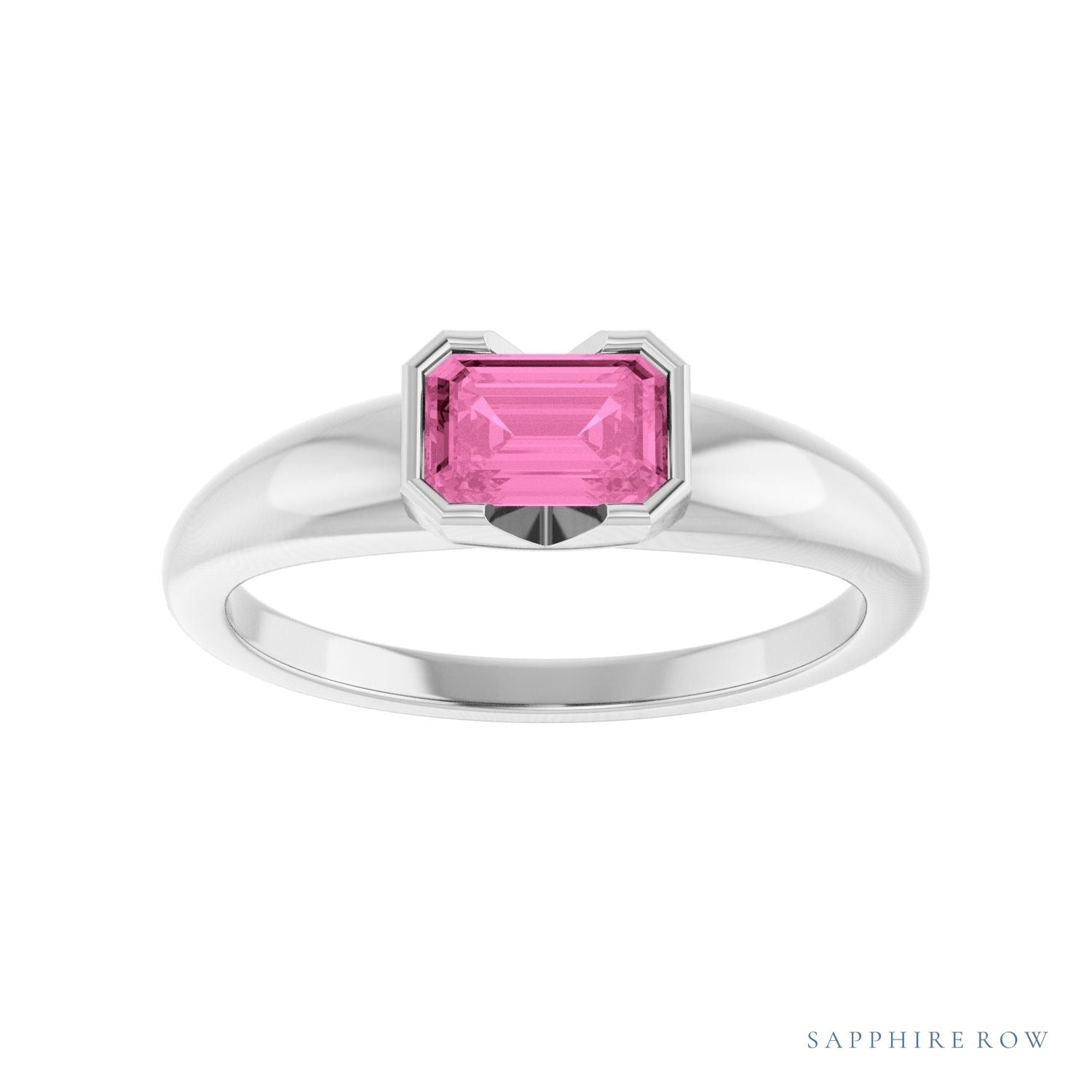 Sapphire Row Lab-Grown Emerald-Cut Gemstone Stacking Ring - Pink Sapphire, Platinum (view 3)