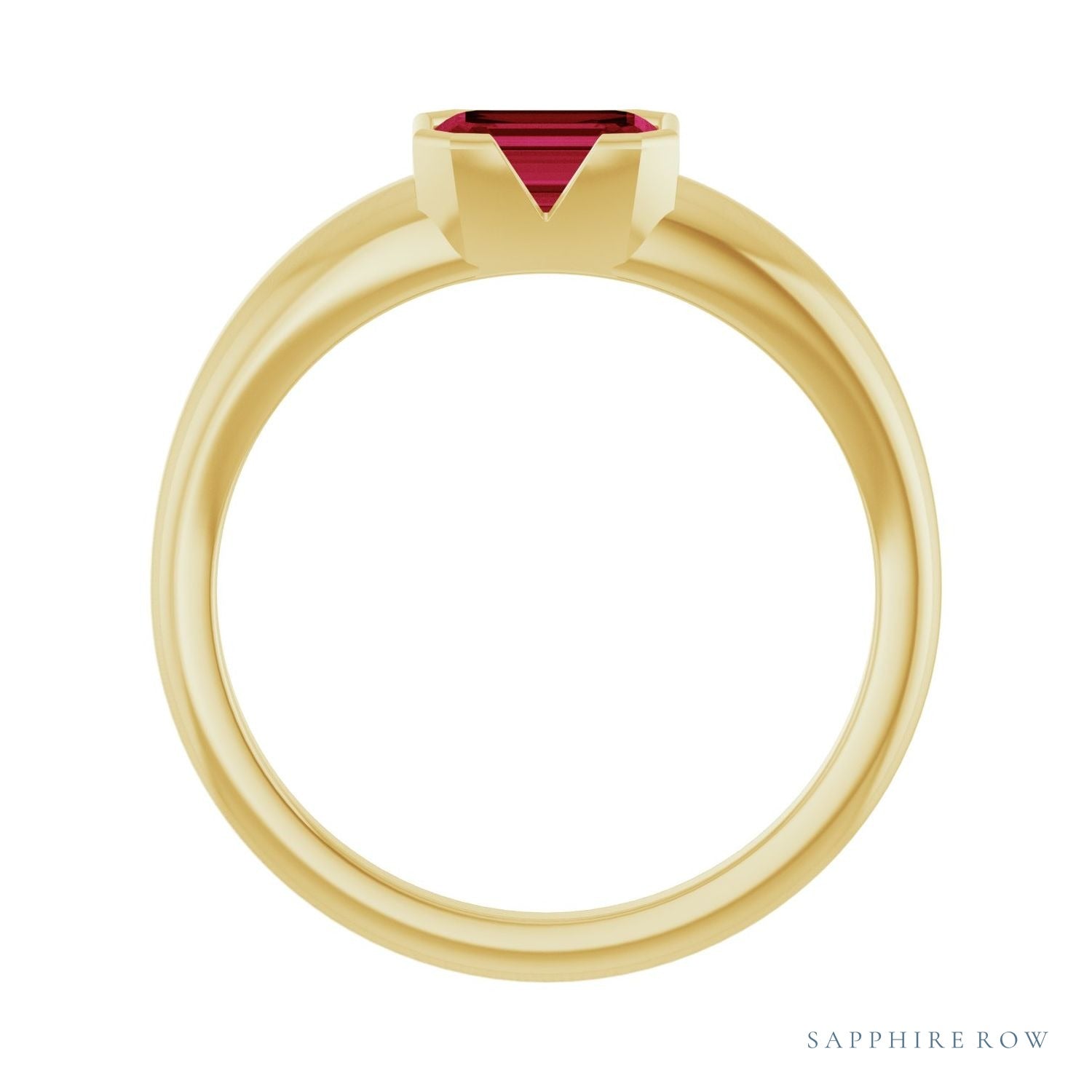 Sapphire Row Lab-Grown Emerald-Cut Gemstone Stacking Ring - Ruby, 14K Yellow Gold (view 2)