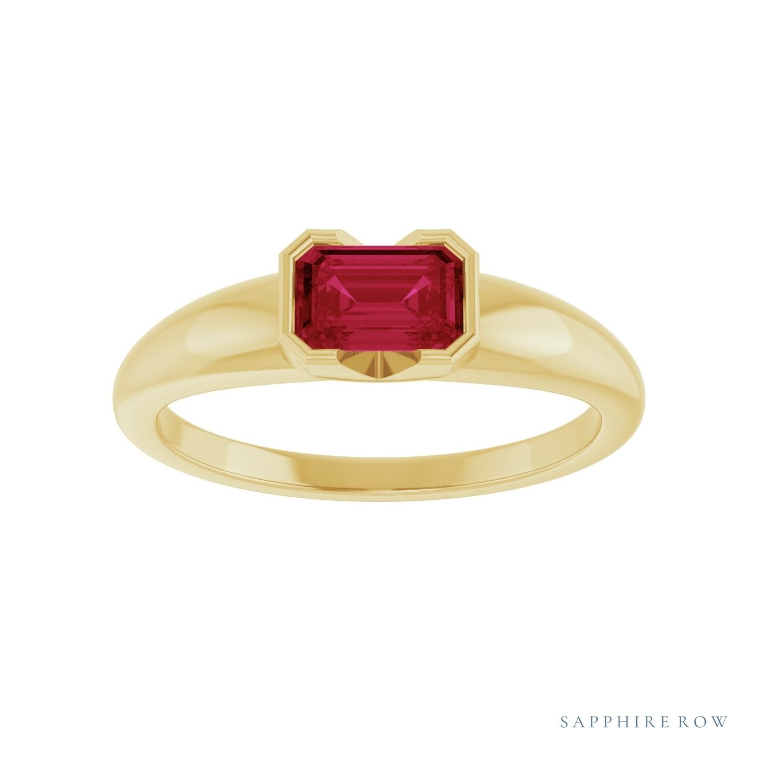 Sapphire Row Lab-Grown Emerald-Cut Gemstone Stacking Ring - Ruby, 14K Yellow Gold (view 3)