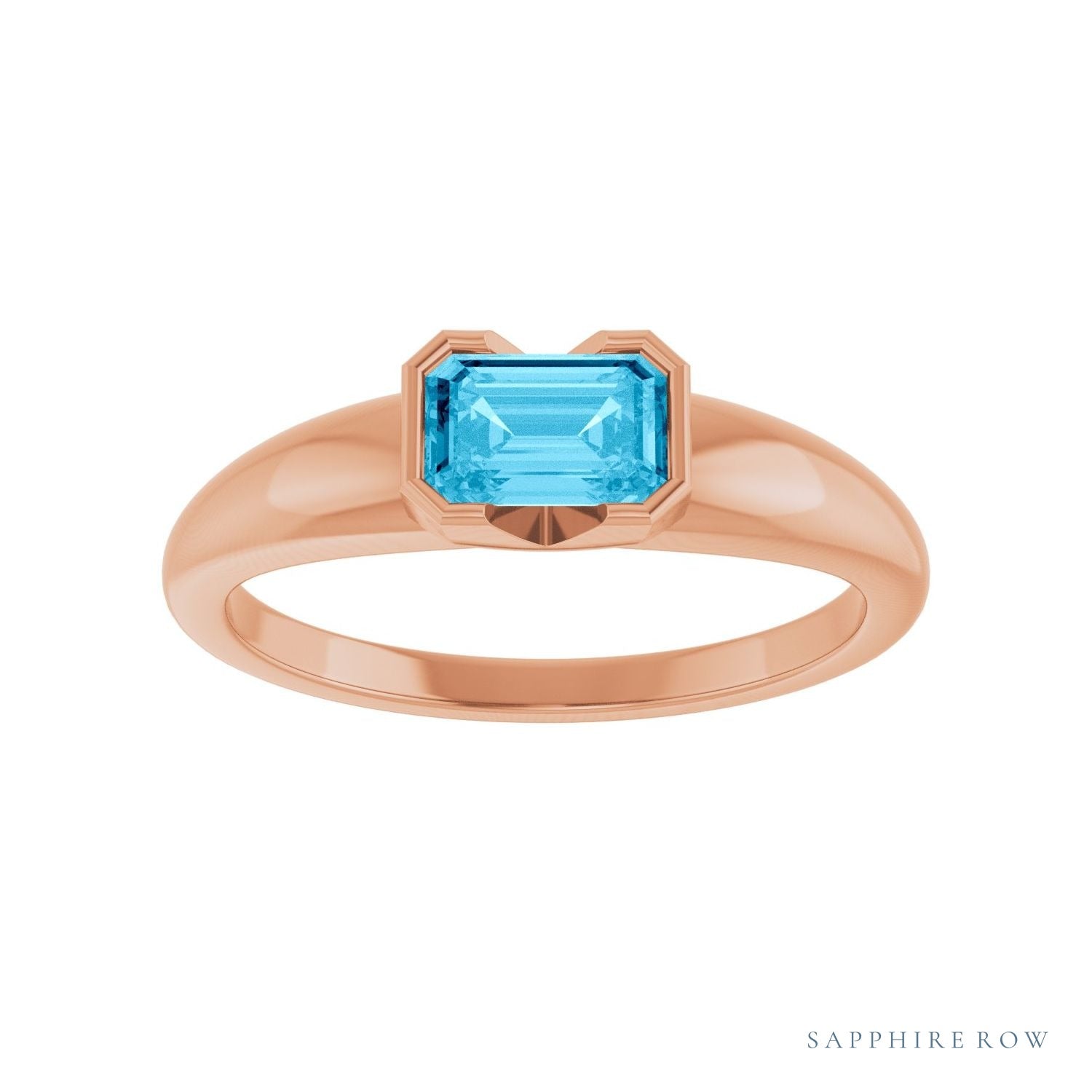 Sapphire Row Lab-Grown Emerald-Cut Gemstone Stacking Ring - Aqua Sapphire, 14K Rose Gold (view 3)