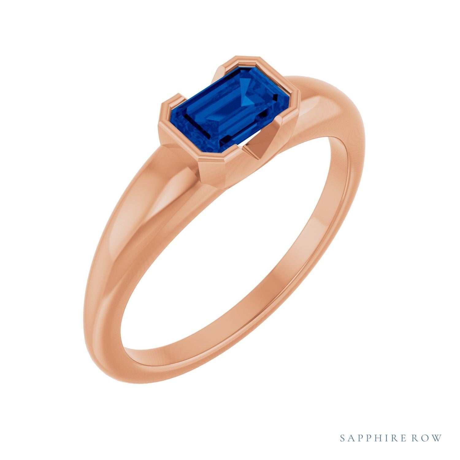 Sapphire Row Lab-Grown Emerald-Cut Gemstone Stacking Ring - Blue Sapphire, 14K Rose Gold
