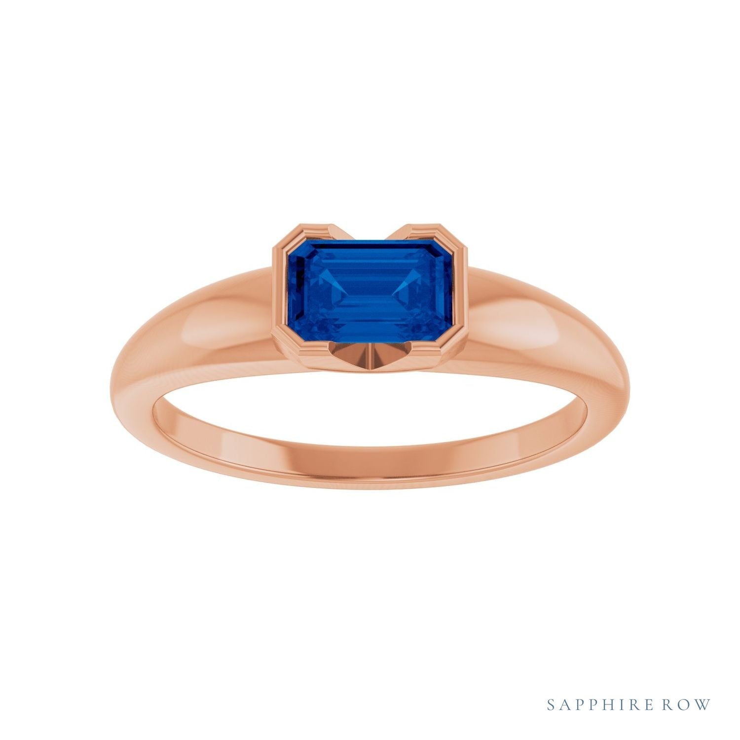 Sapphire Row Lab-Grown Emerald-Cut Gemstone Stacking Ring - Blue Sapphire, 14K Rose Gold (view 3)