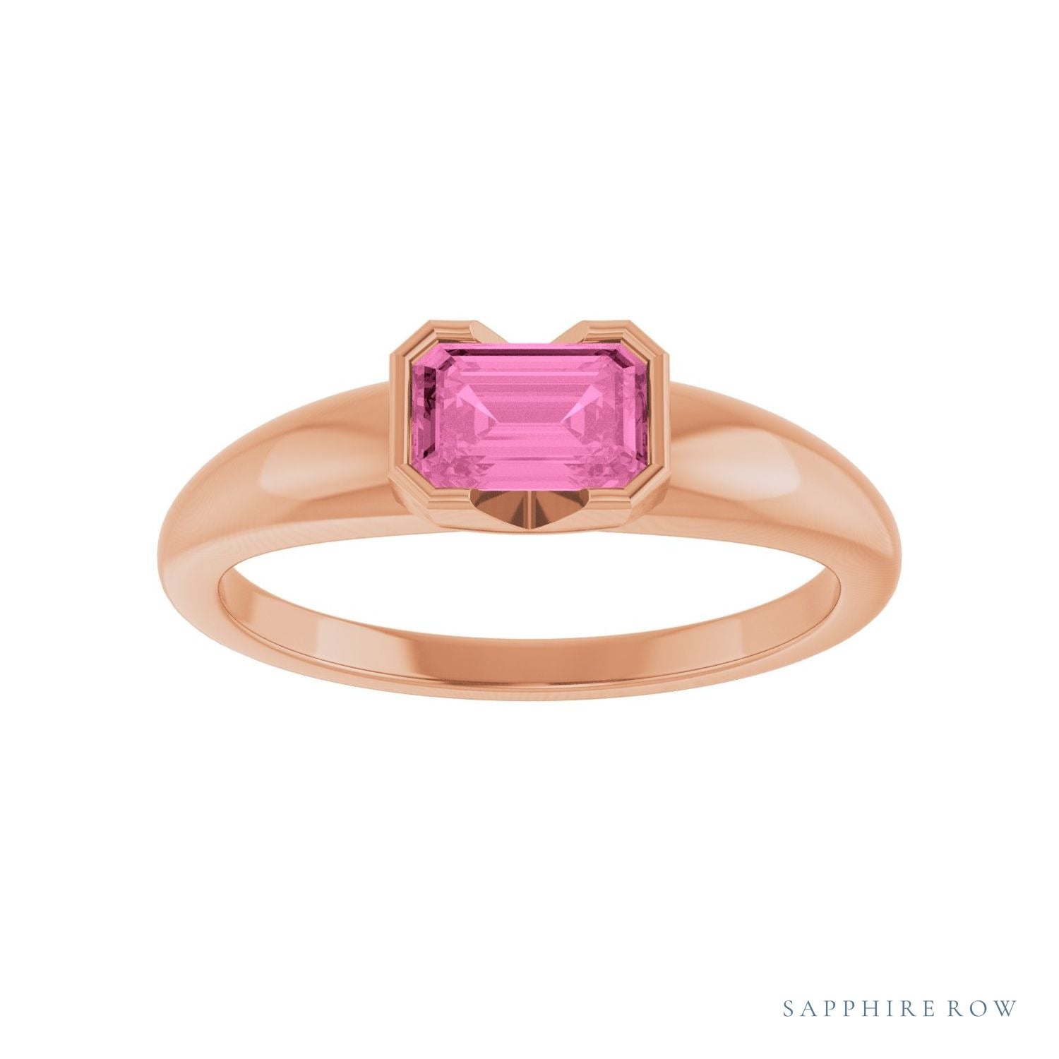 Sapphire Row Lab-Grown Emerald-Cut Gemstone Stacking Ring - Pink Sapphire, 14K Rose Gold (view 3)