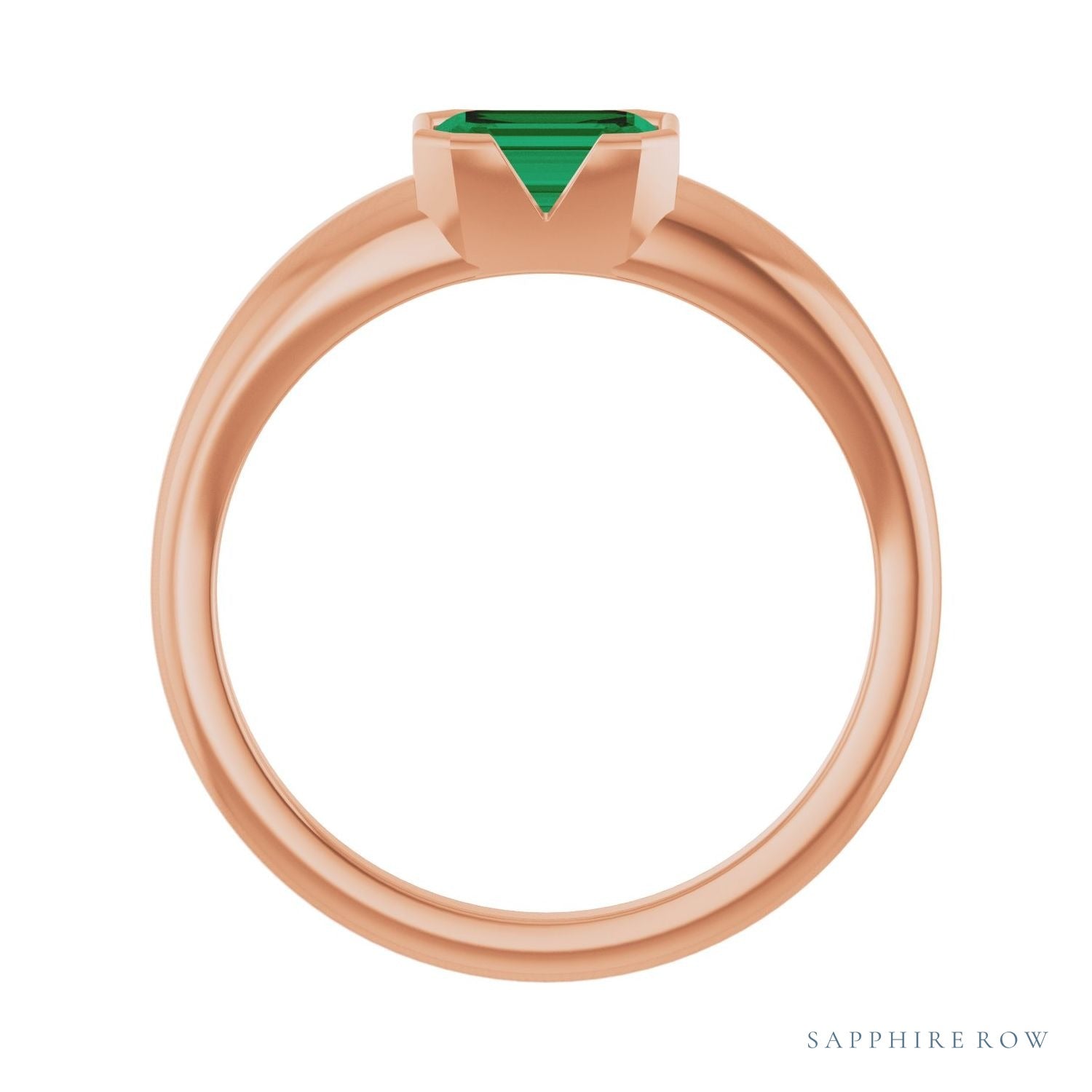 Sapphire Row Lab-Grown Emerald-Cut Gemstone Stacking Ring - Emerald, 14K Rose Gold (view 2)