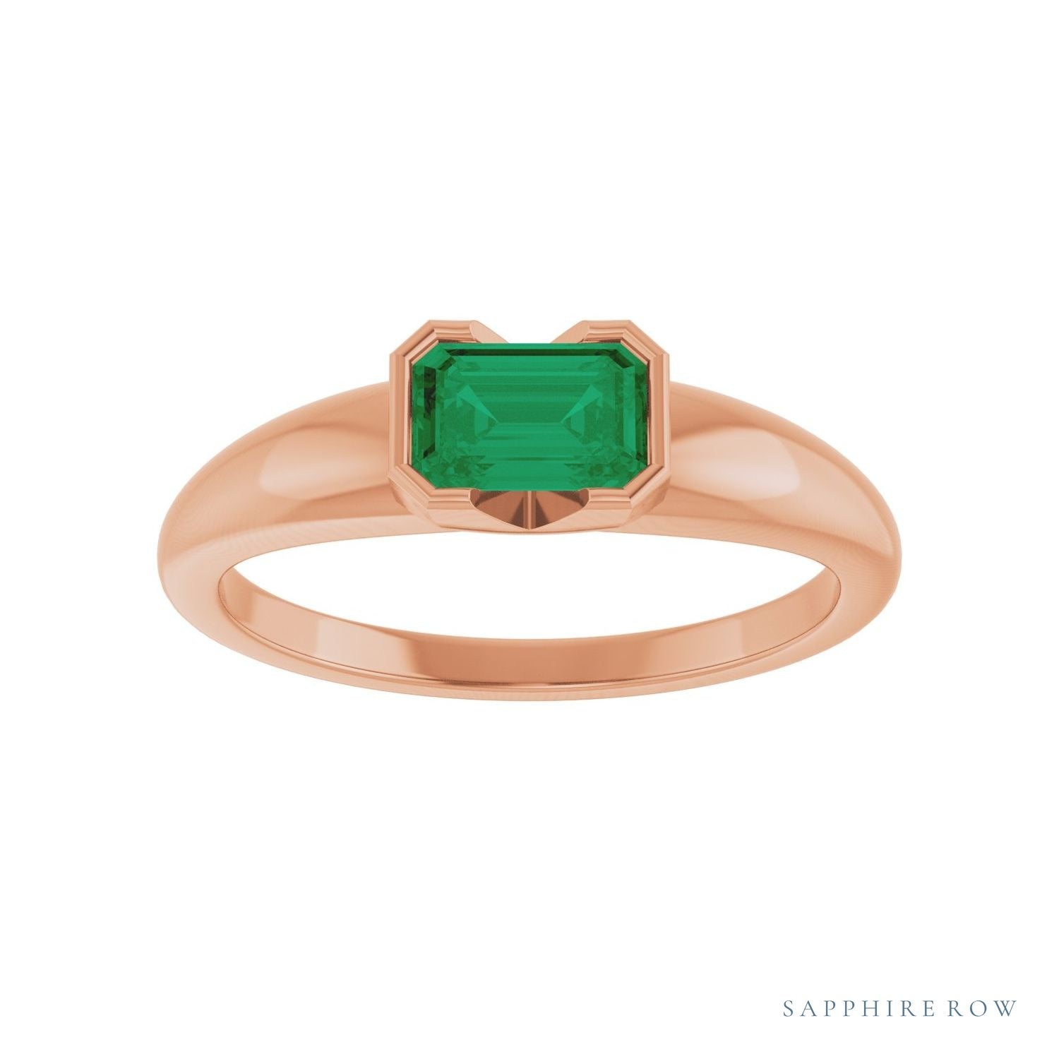 Sapphire Row Lab-Grown Emerald-Cut Gemstone Stacking Ring - Emerald, 14K Rose Gold (view 3)