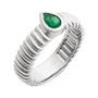 Sapphire Row Natural Gemstone Fluted Pear Ring - Emerald, 14K White Gold