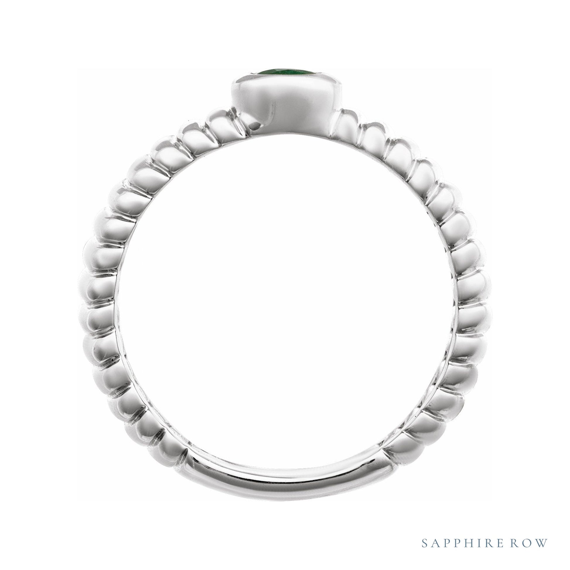 Sapphire Row Natural Gemstone Fluted Pear Ring - Emerald, 14K White Gold (view 2)