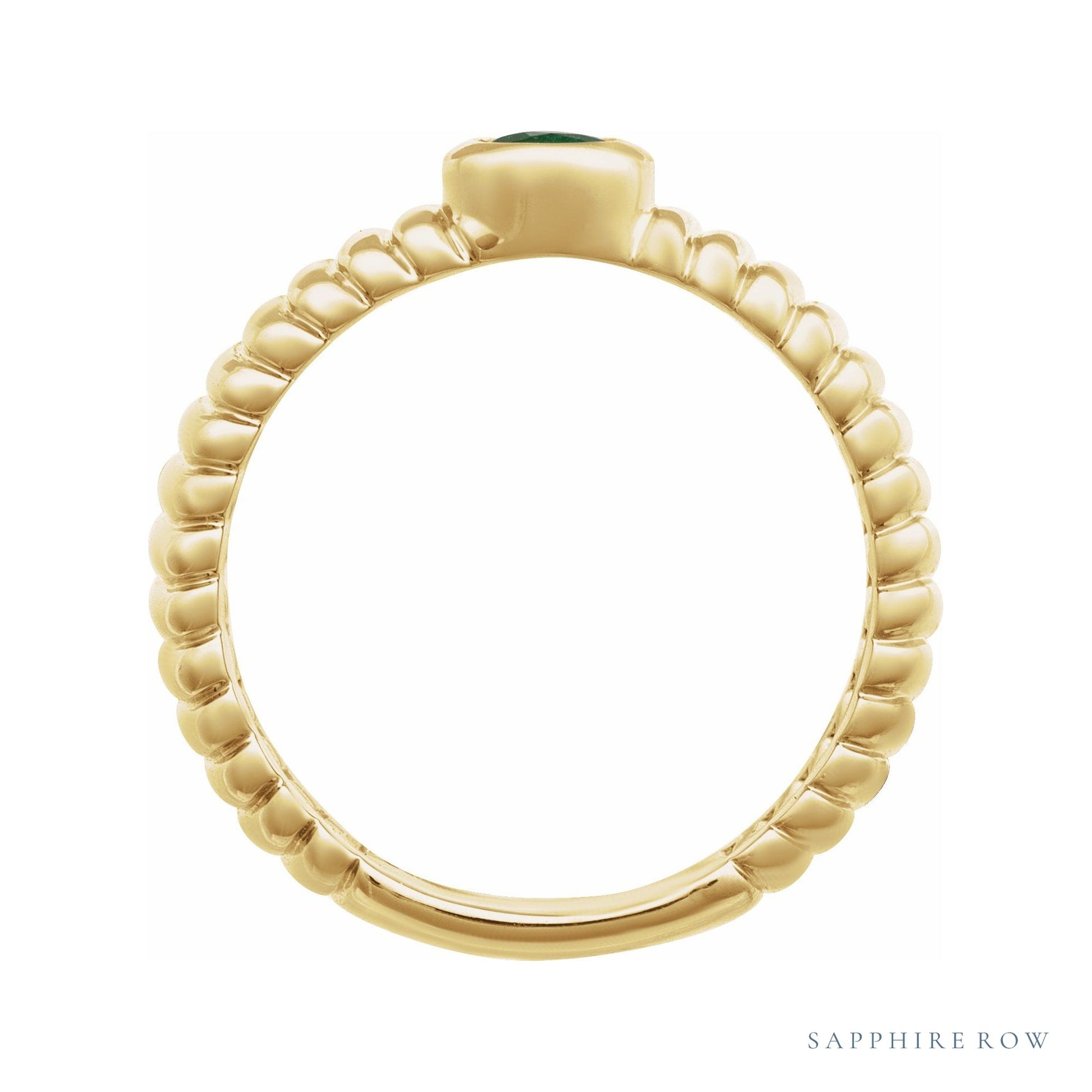 Sapphire Row Natural Gemstone Fluted Pear Ring - Emerald, 14K Yellow Gold (view 3)