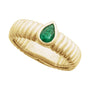 Sapphire Row Natural Gemstone Fluted Pear Ring - Emerald, 14K Yellow Gold (view 4)