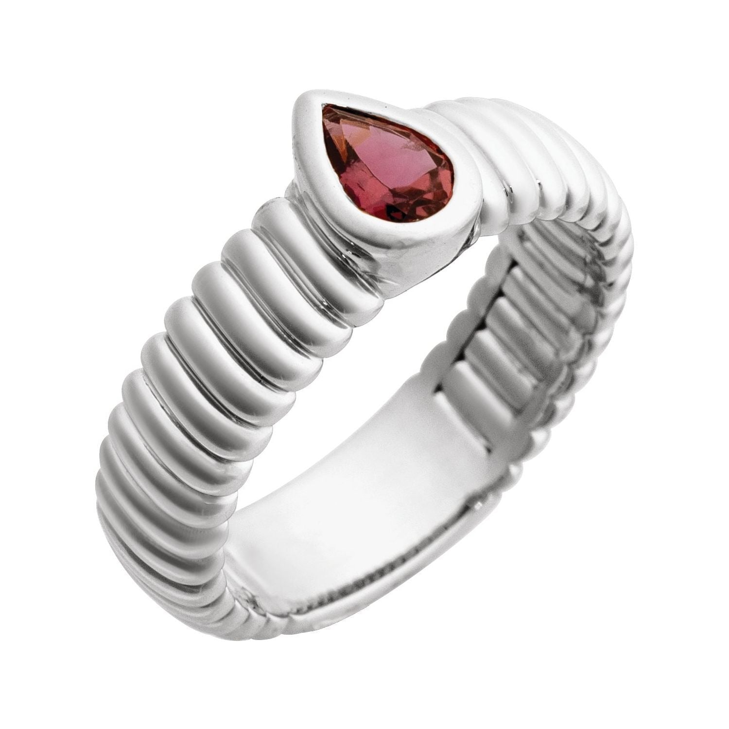 Sapphire Row Natural Gemstone Fluted Pear Ring - Pink Tourmaline, 14K White Gold