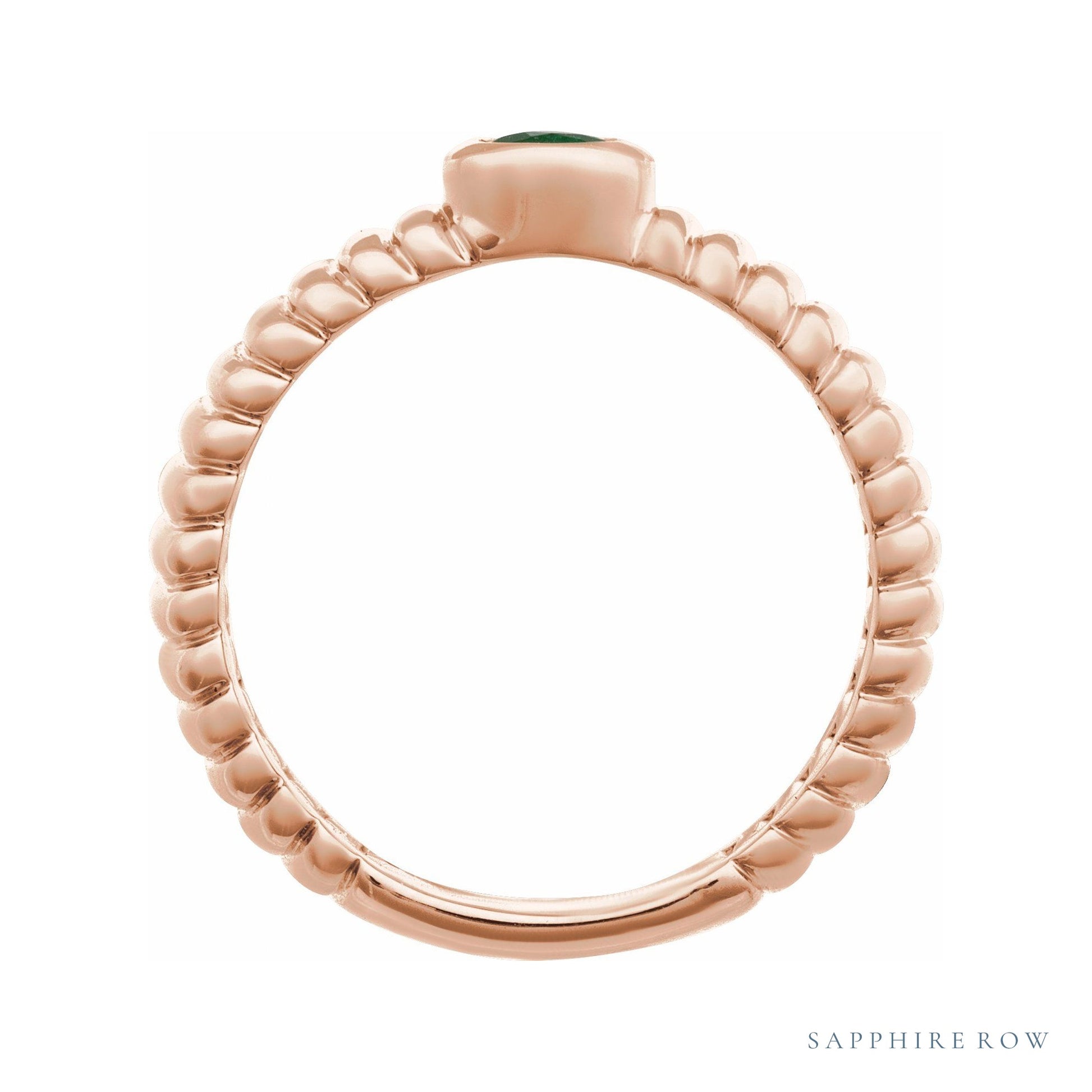 Sapphire Row Natural Gemstone Fluted Pear Ring - Emerald, 14K Rose Gold (view 2)