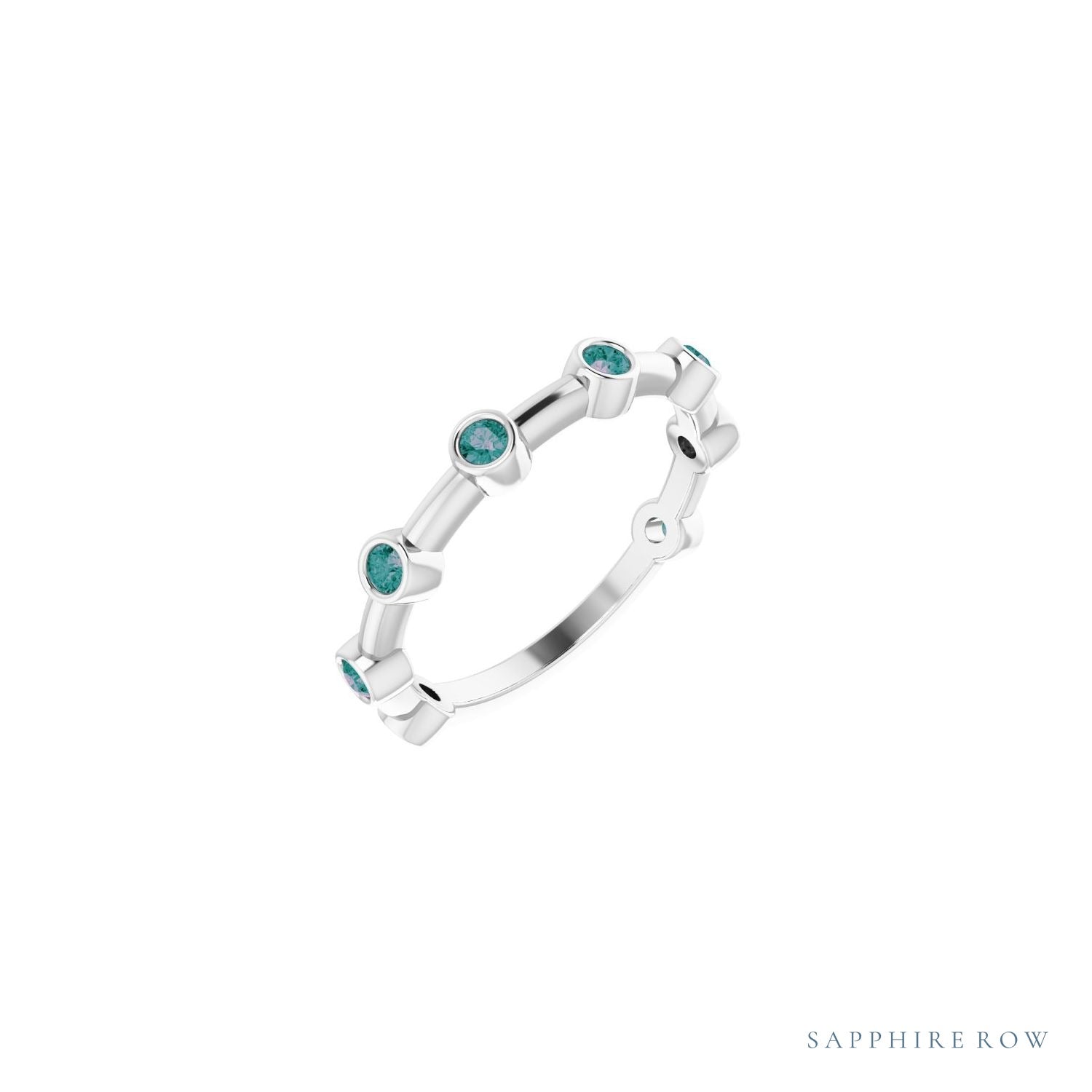 Sapphire Row Natural Gemstone Bezel Station Ring - Alexandrite, Platinum