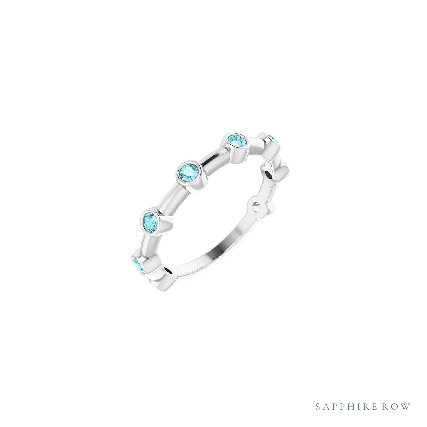Sapphire Row Natural Gemstone Bezel Station Ring - Blue Zircon, Platinum