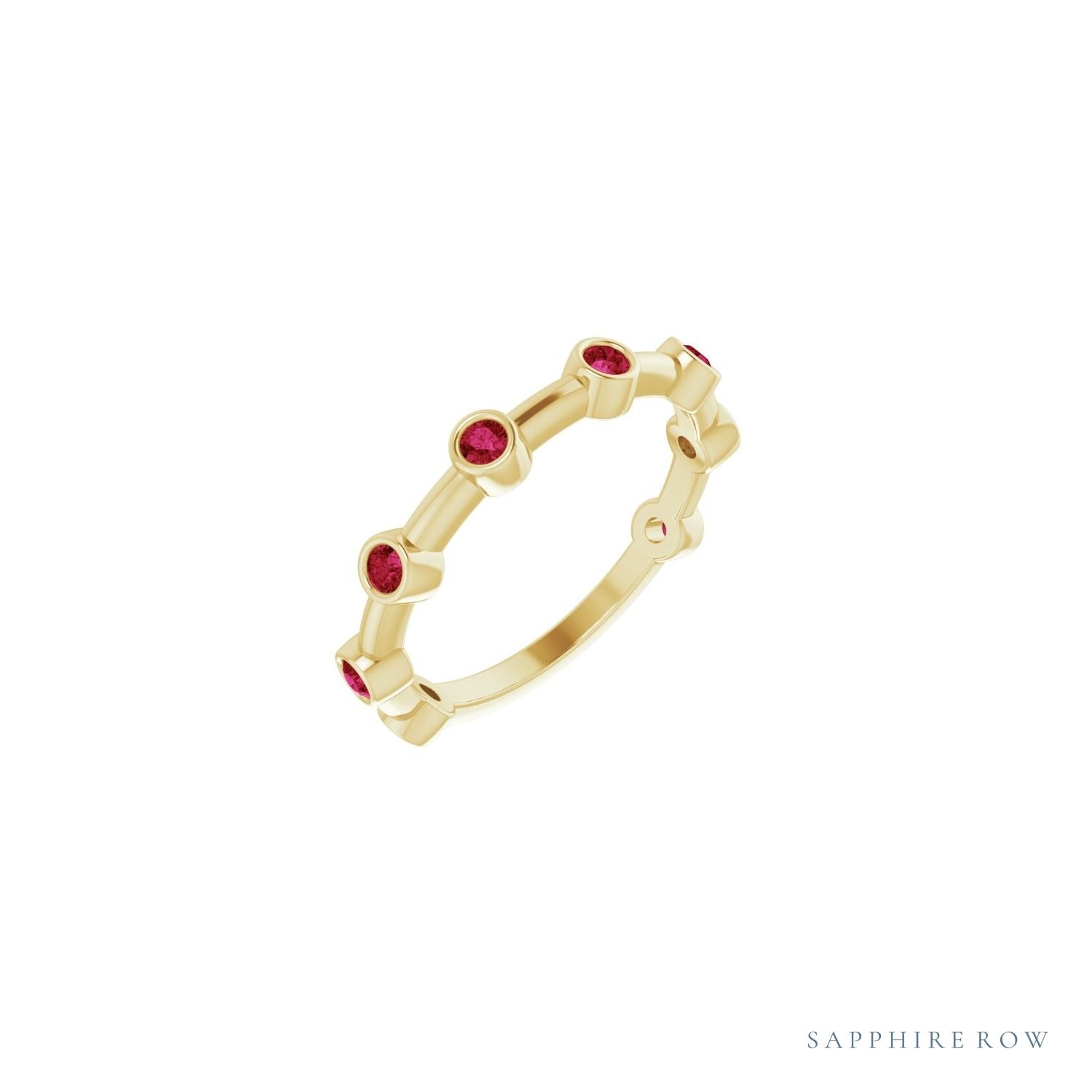 Sapphire Row Natural Gemstone Bezel Station Ring - Ruby, 14K Yellow Gold
