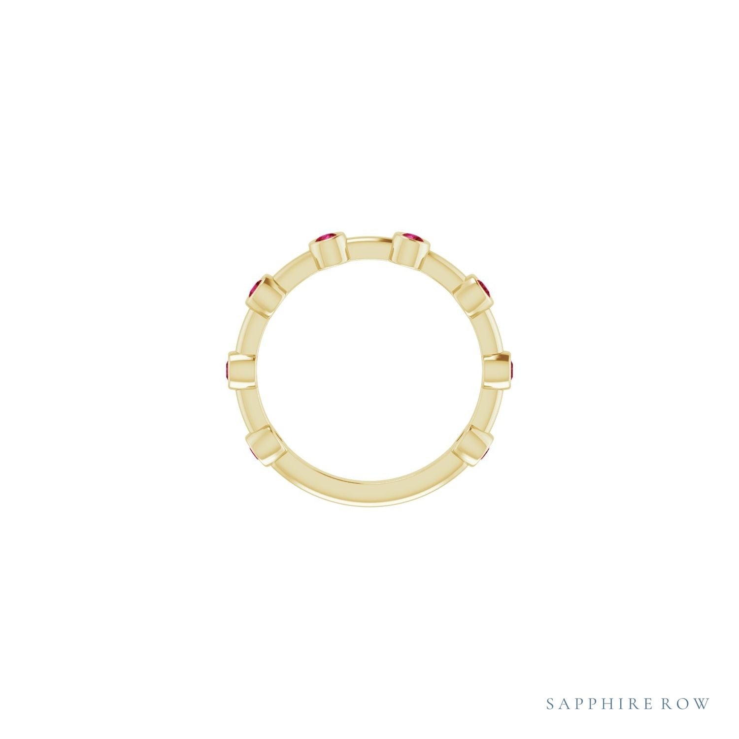 Sapphire Row Natural Gemstone Bezel Station Ring - Ruby, 14K Yellow Gold (view 3)