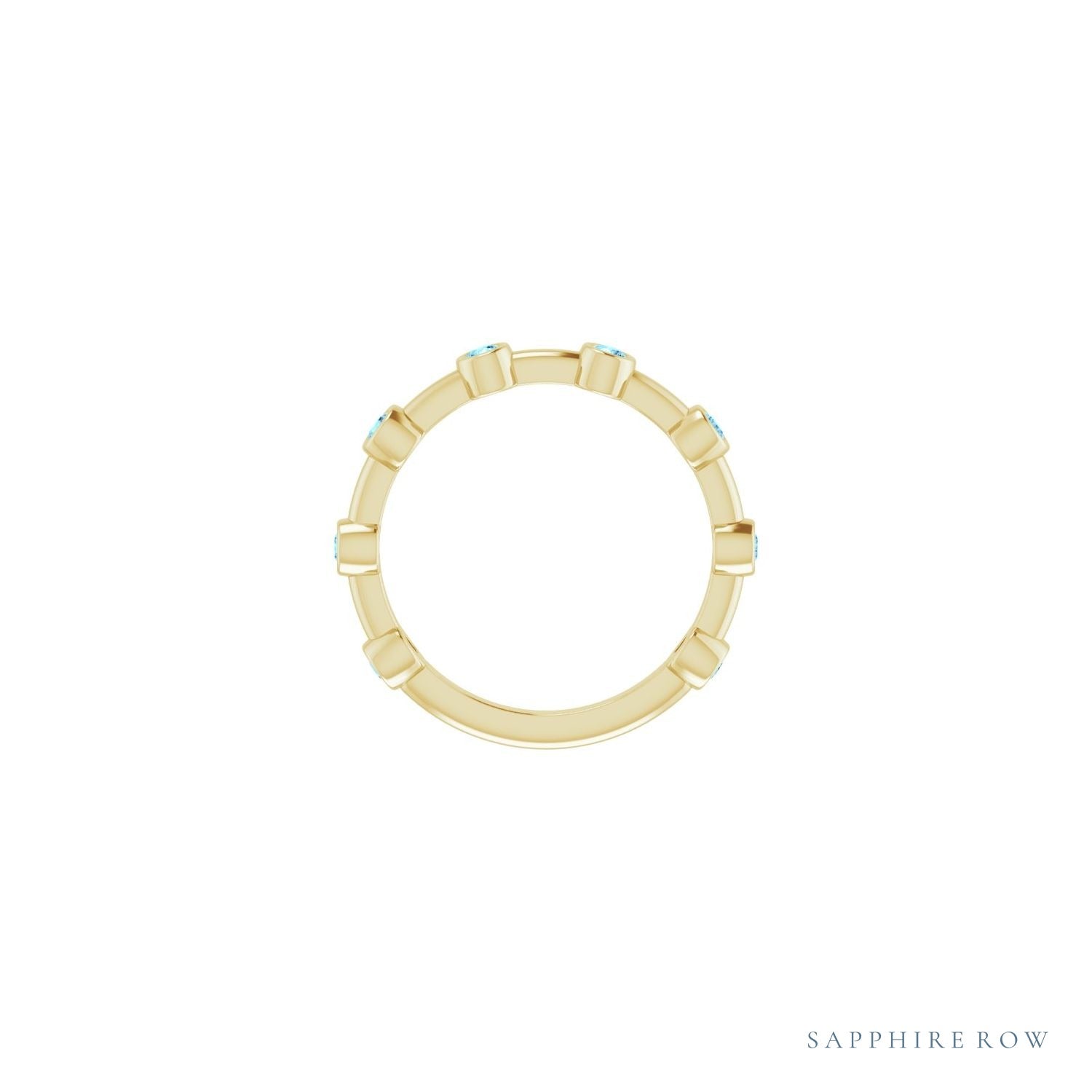 Sapphire Row Natural Gemstone Bezel Station Ring - Aquamarine, 14K Yellow Gold (view 3)