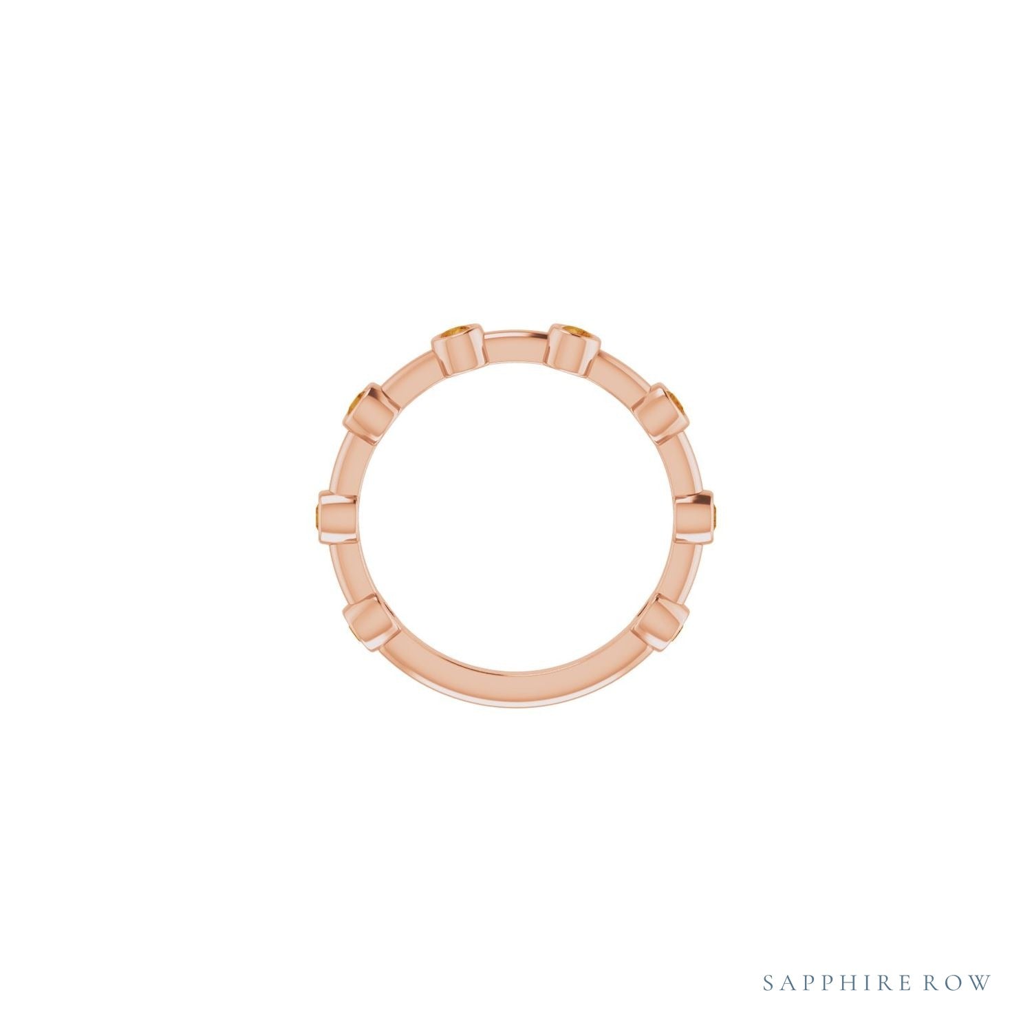 Sapphire Row Natural Gemstone Bezel Station Ring - Citrine, 14K Rose Gold (view 3)