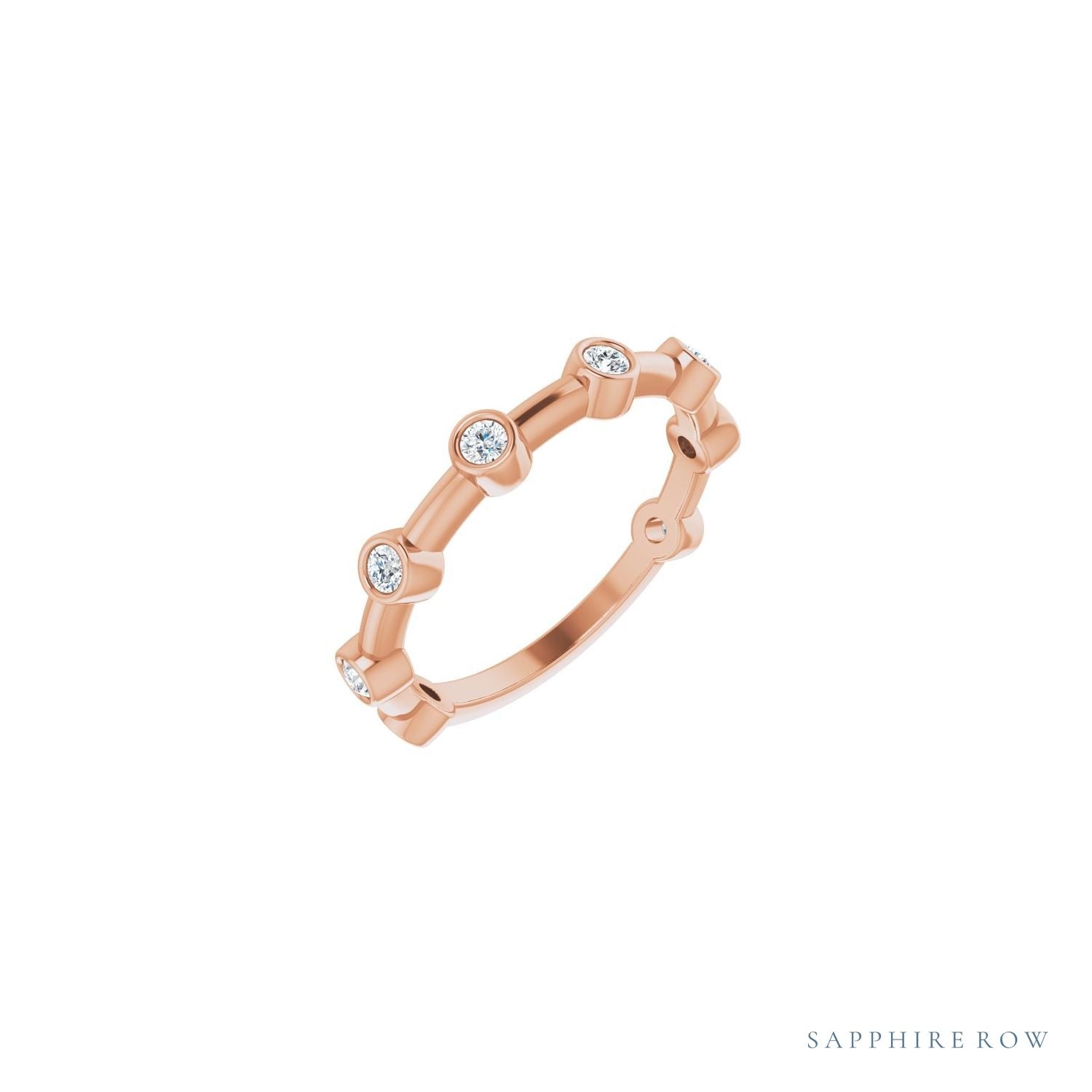 Sapphire Row Natural Gemstone Bezel Station Ring - Diamond, 14K Rose Gold