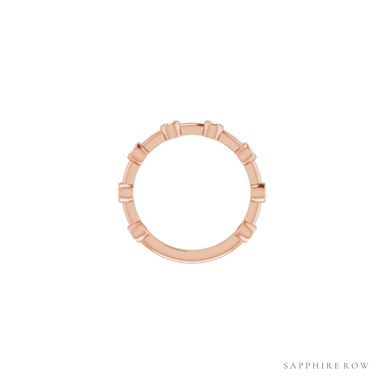 Sapphire Row Natural Gemstone Bezel Station Ring - Diamond, 14K Rose Gold (view 3)