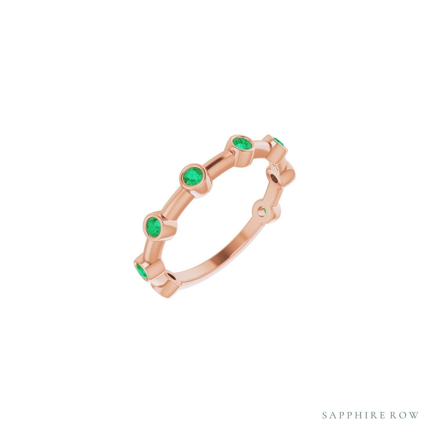 Sapphire Row Natural Gemstone Bezel Station Ring - Emerald, 14K Rose Gold