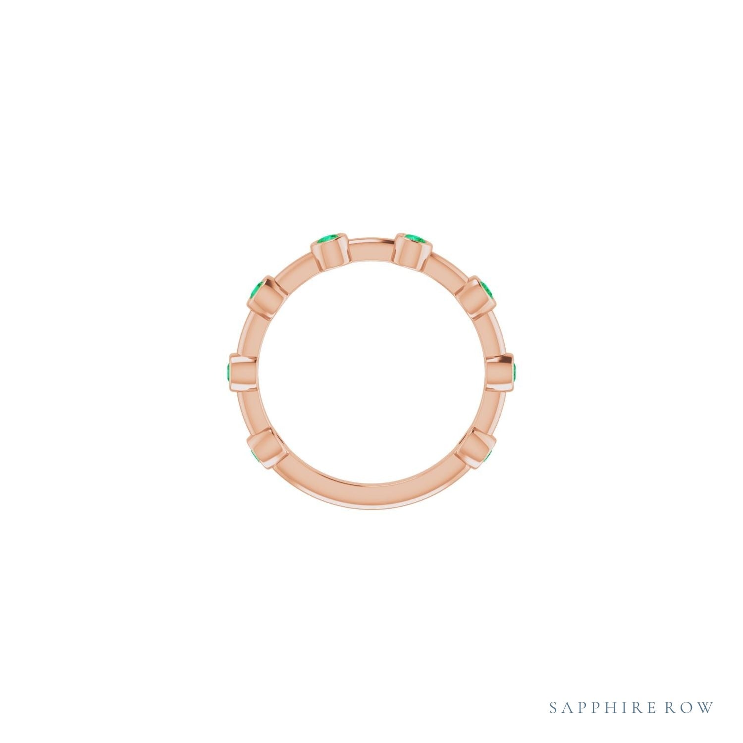 Sapphire Row Natural Gemstone Bezel Station Ring - Emerald, 14K Rose Gold (view 3)