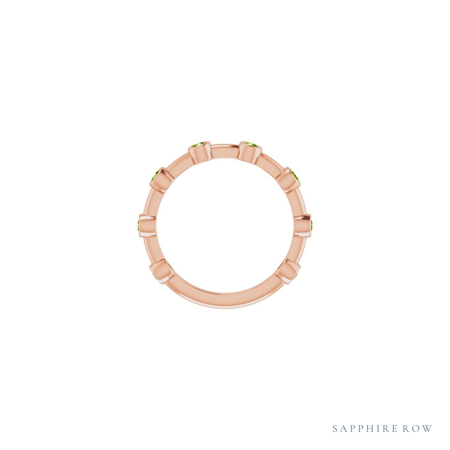 Sapphire Row Natural Gemstone Bezel Station Ring - Peridot, 14K Rose Gold (view 3)