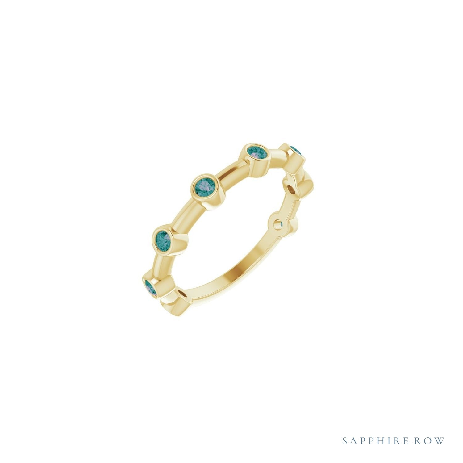 Sapphire Row Natural Gemstone Bezel Station Ring - Alexandrite, 14K Yellow Gold
