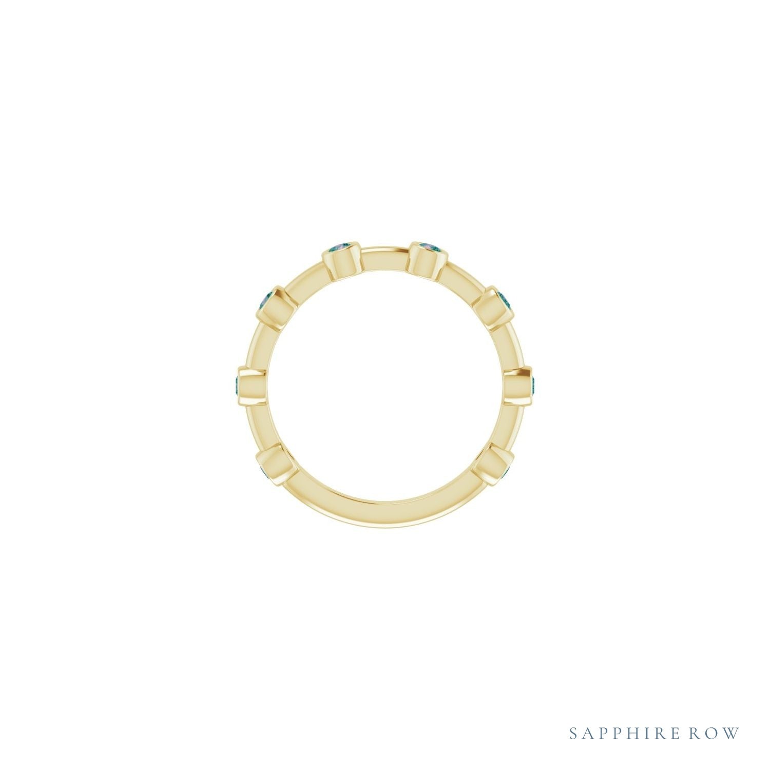 Sapphire Row Natural Gemstone Bezel Station Ring - Alexandrite, 14K Yellow Gold (view 3)