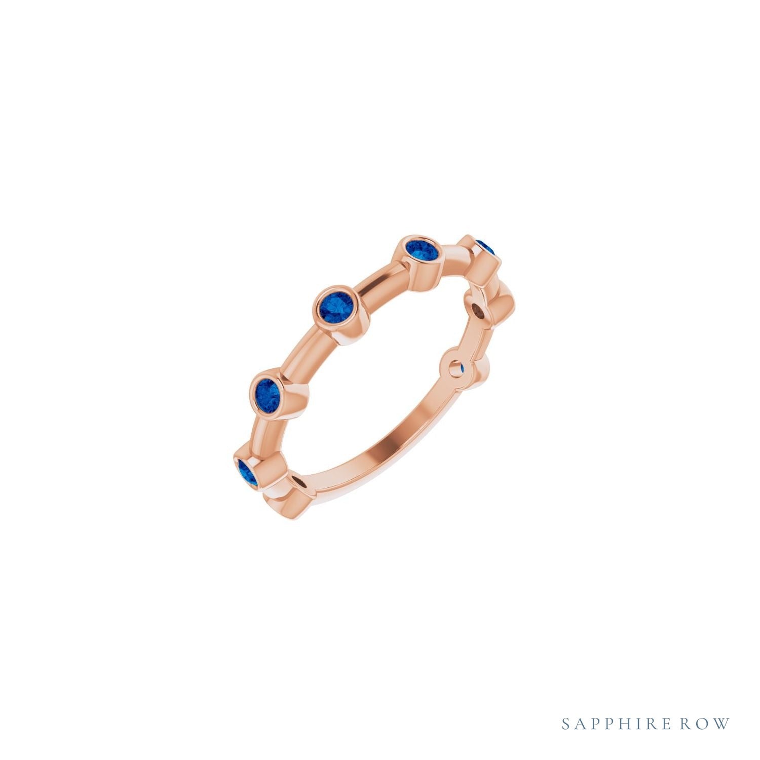Sapphire Row Natural Gemstone Bezel Station Ring - Blue Sapphire, 14K Rose Gold