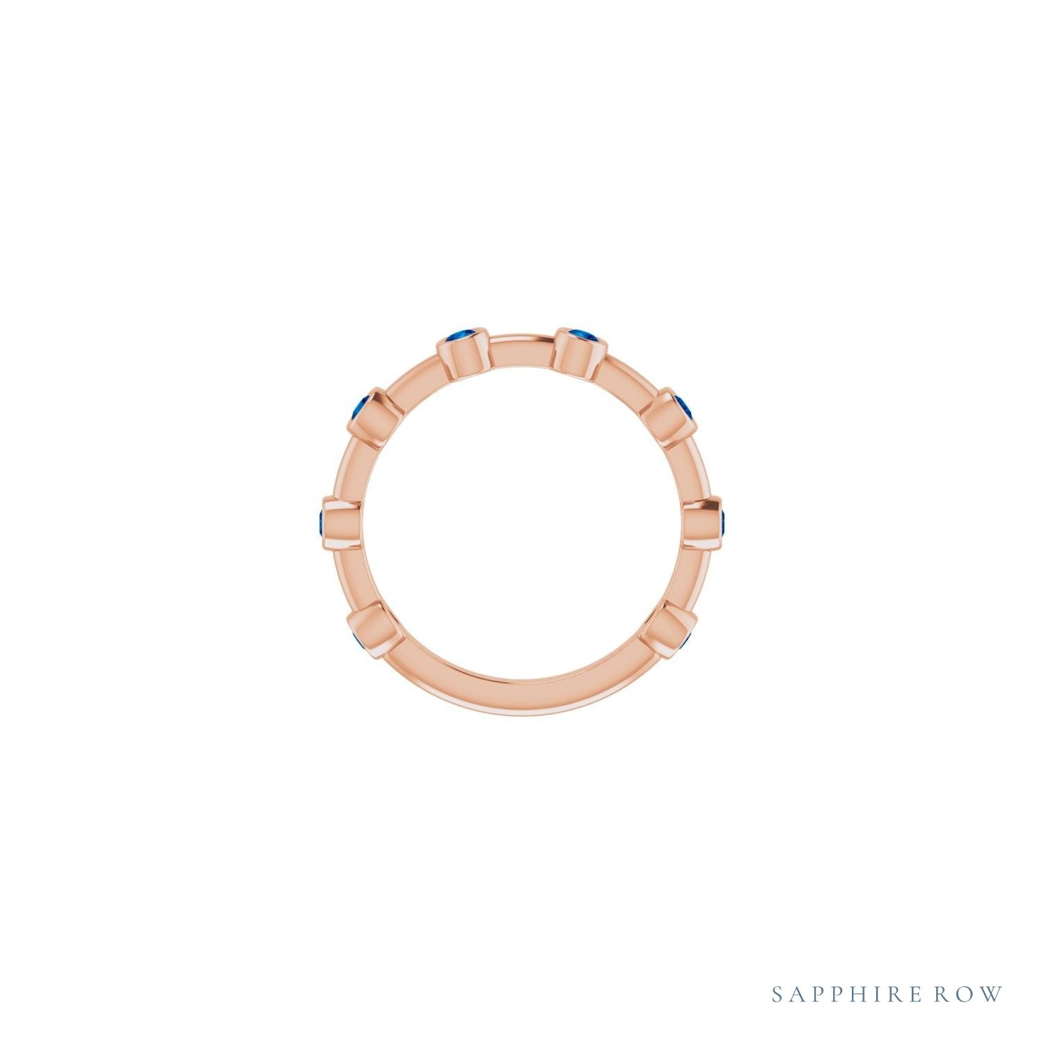 Sapphire Row Natural Gemstone Bezel Station Ring - Blue Sapphire, 14K Rose Gold (view 3)